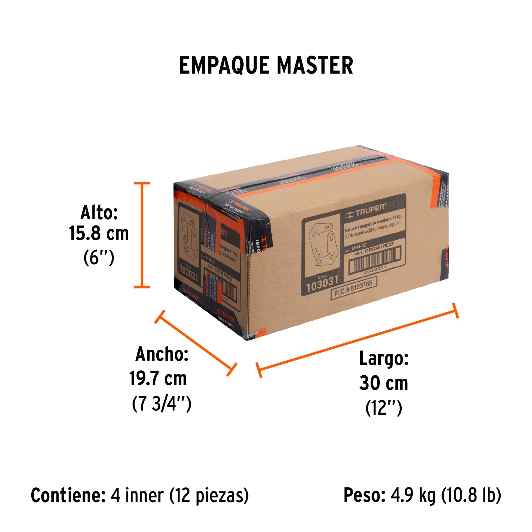 2 Escuadras magnéticas esquineras 2-3/4" carga 11 kg, TRUPER - Empaque