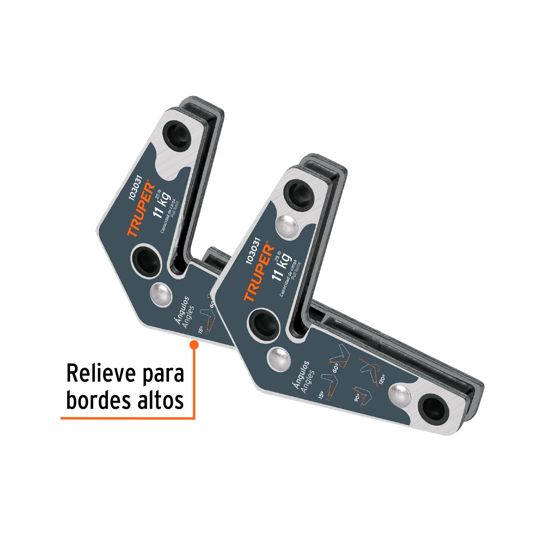 2 Escuadras magnéticas esquineras 2-3/4" carga 11 kg, TRUPER