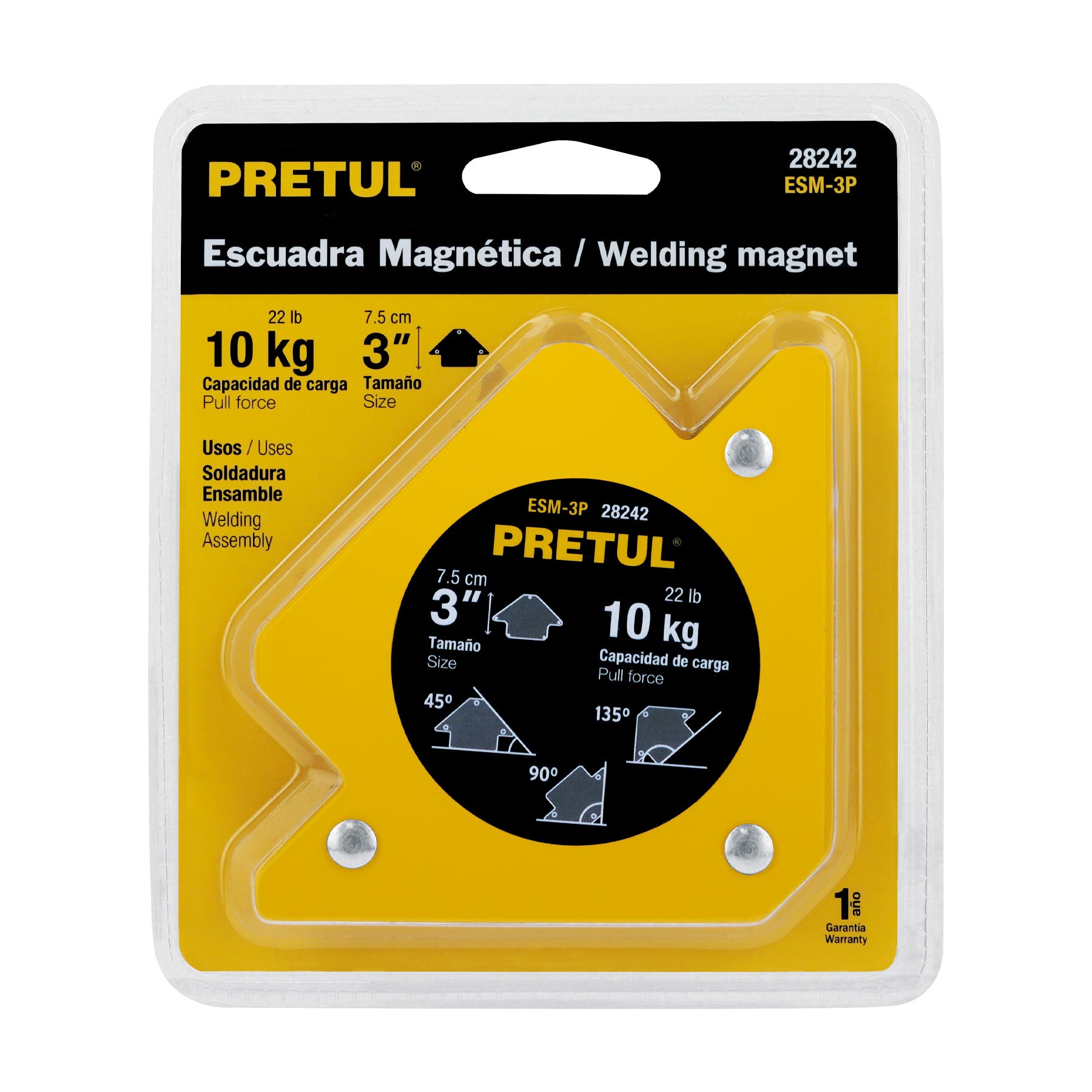 Escuadra magnética para soldar de 3", carga 10 kg, PRETUL