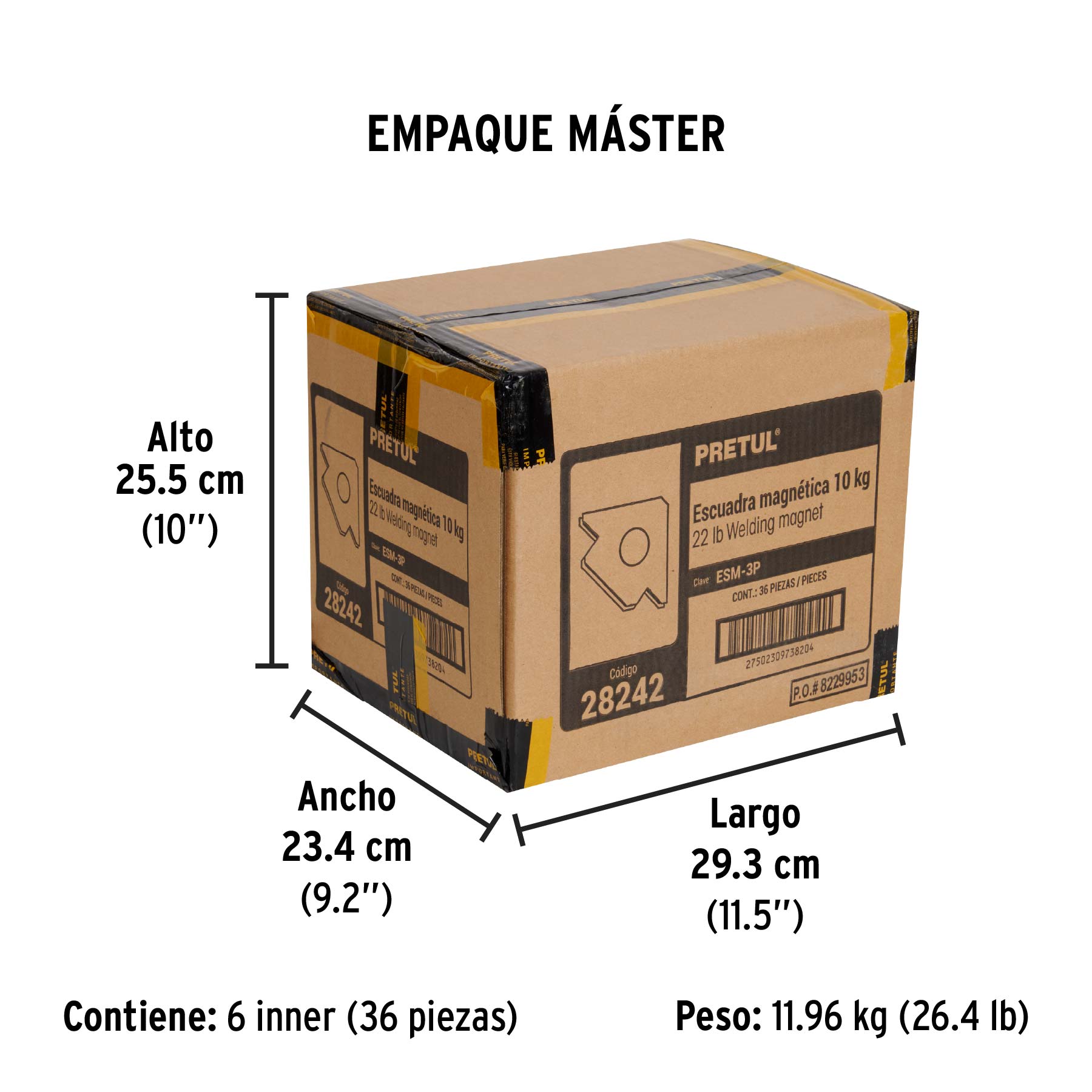 Escuadra magnética para soldar de 3", carga 10 kg, PRETUL - Empaque