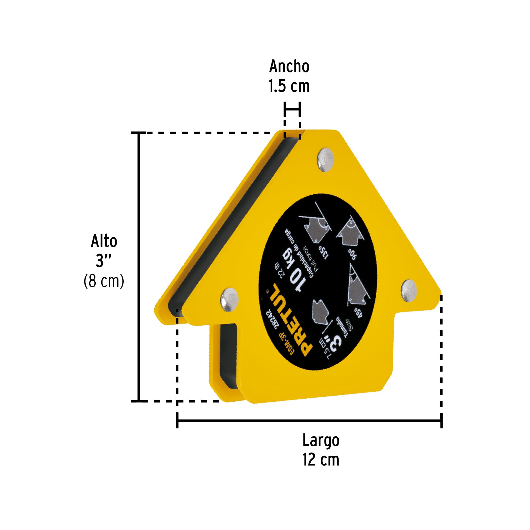 Escuadra magnética para soldar de 3", carga 10 kg, PRETUL