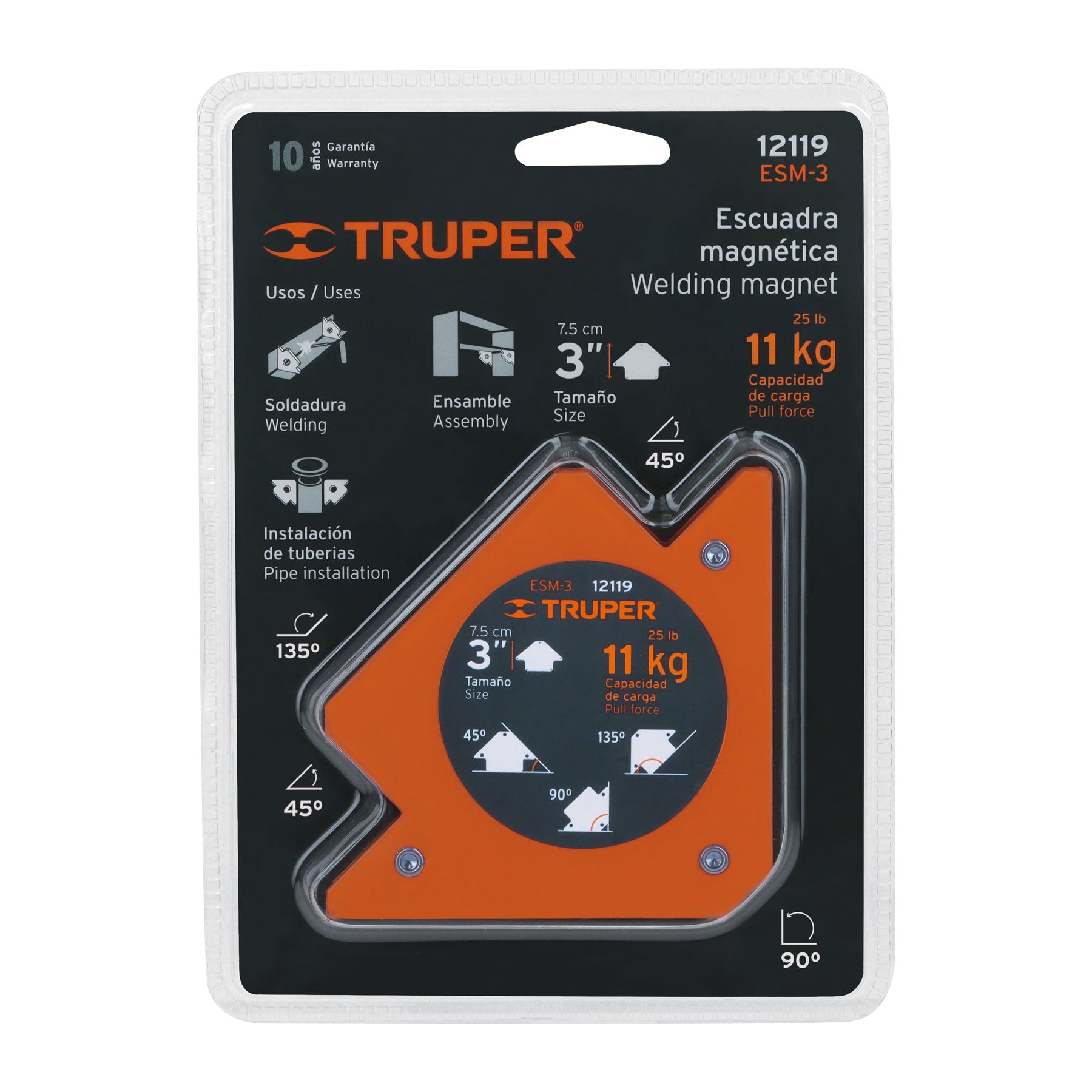 Escuadra magnética para soldar de 3", carga 11 kg, TRUPER