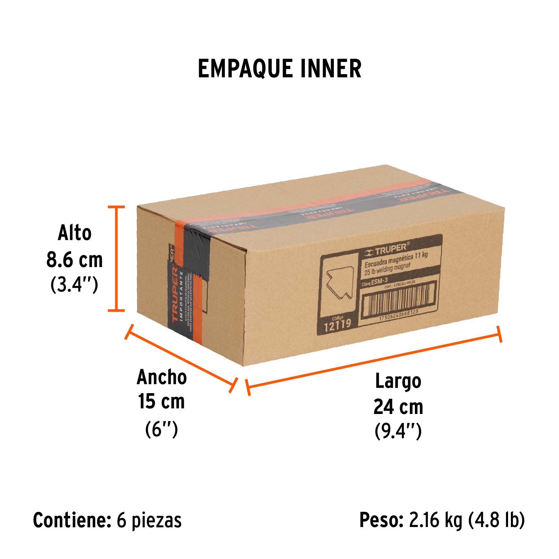 Escuadra magnética para soldar de 3", carga 11 kg, TRUPER - Empaque