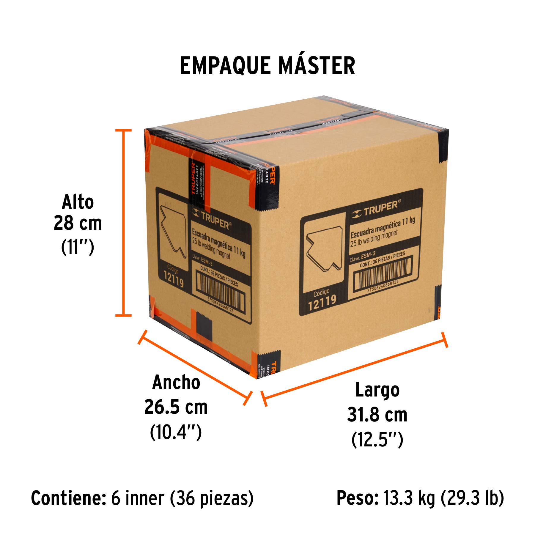 Escuadra magnética para soldar de 3", carga 11 kg, TRUPER - Empaque