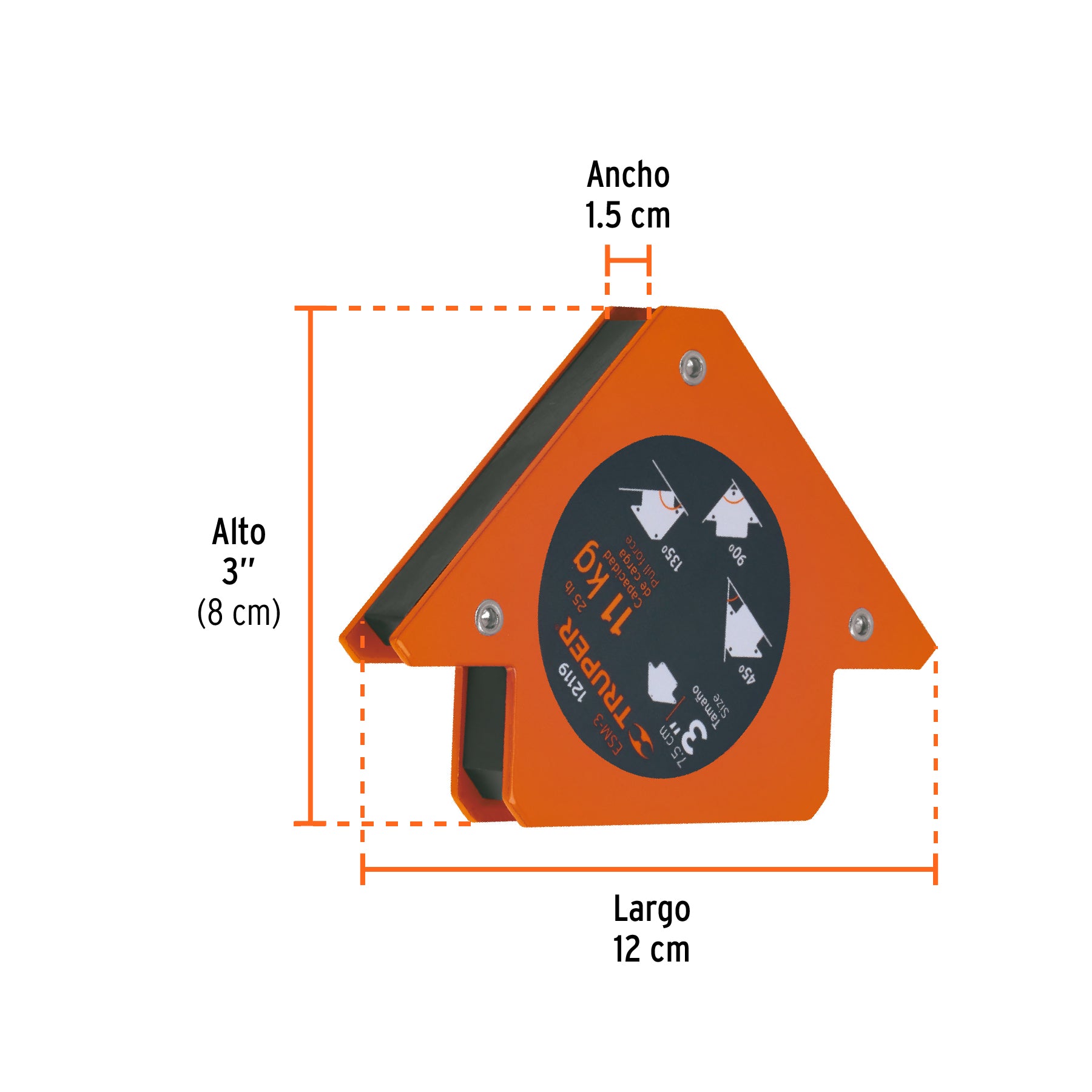 Escuadra magnética para soldar de 3", carga 11 kg, TRUPER
