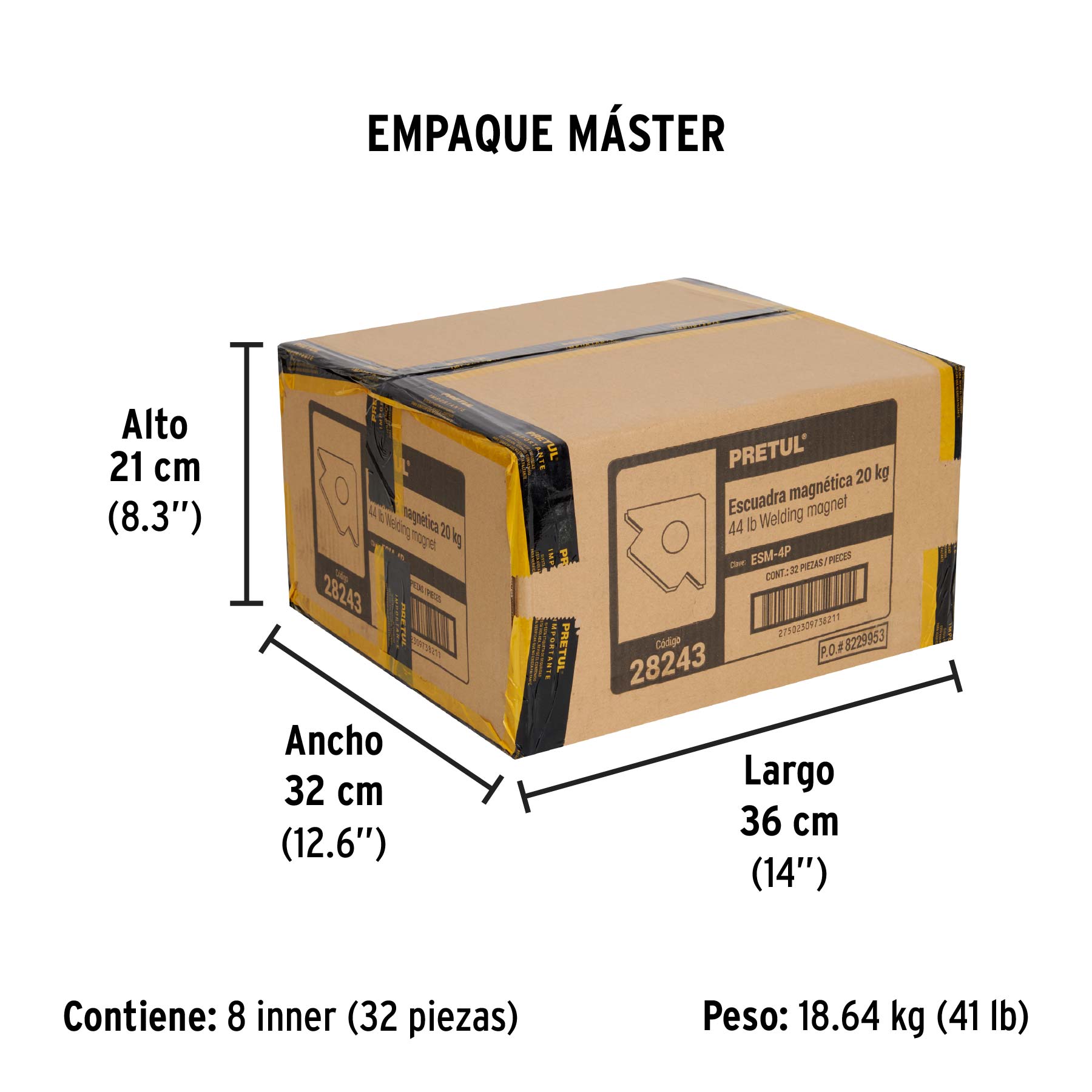 Escuadra magnética para soldar de 4", carga 20 kg, PRETUL - Empaque