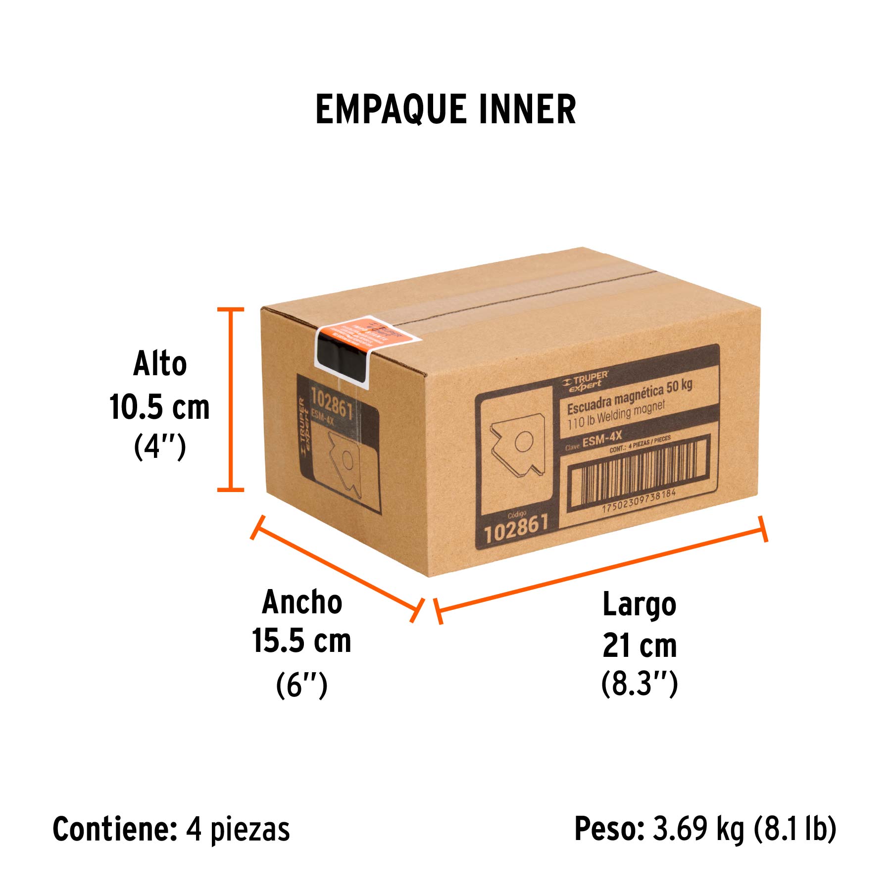 Escuadra magnética para soldar de 4-3/8" carga 50 kg, EXPERT - Empaque