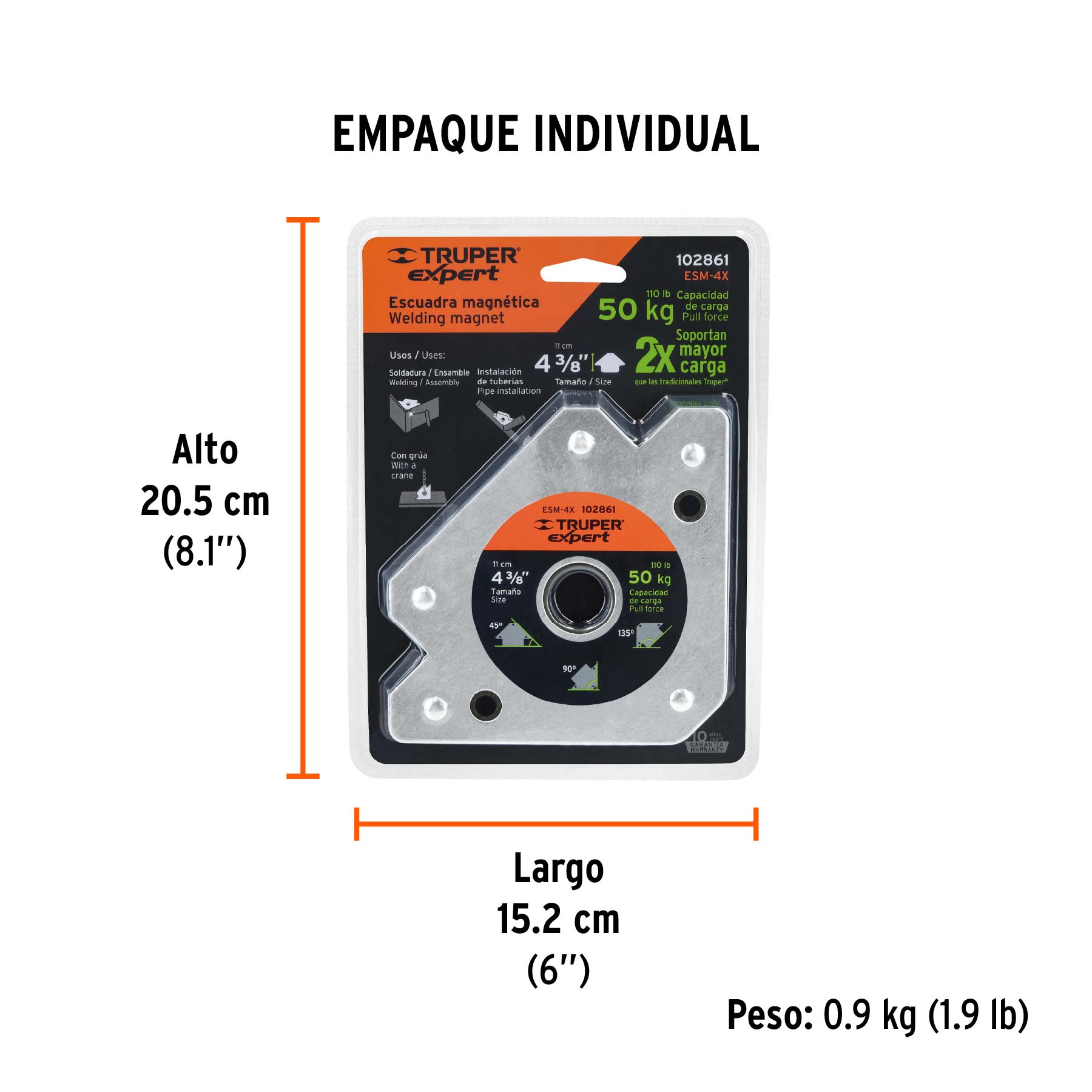 Escuadra magnética para soldar de 4-3/8" carga 50 kg, EXPERT - Empaque
