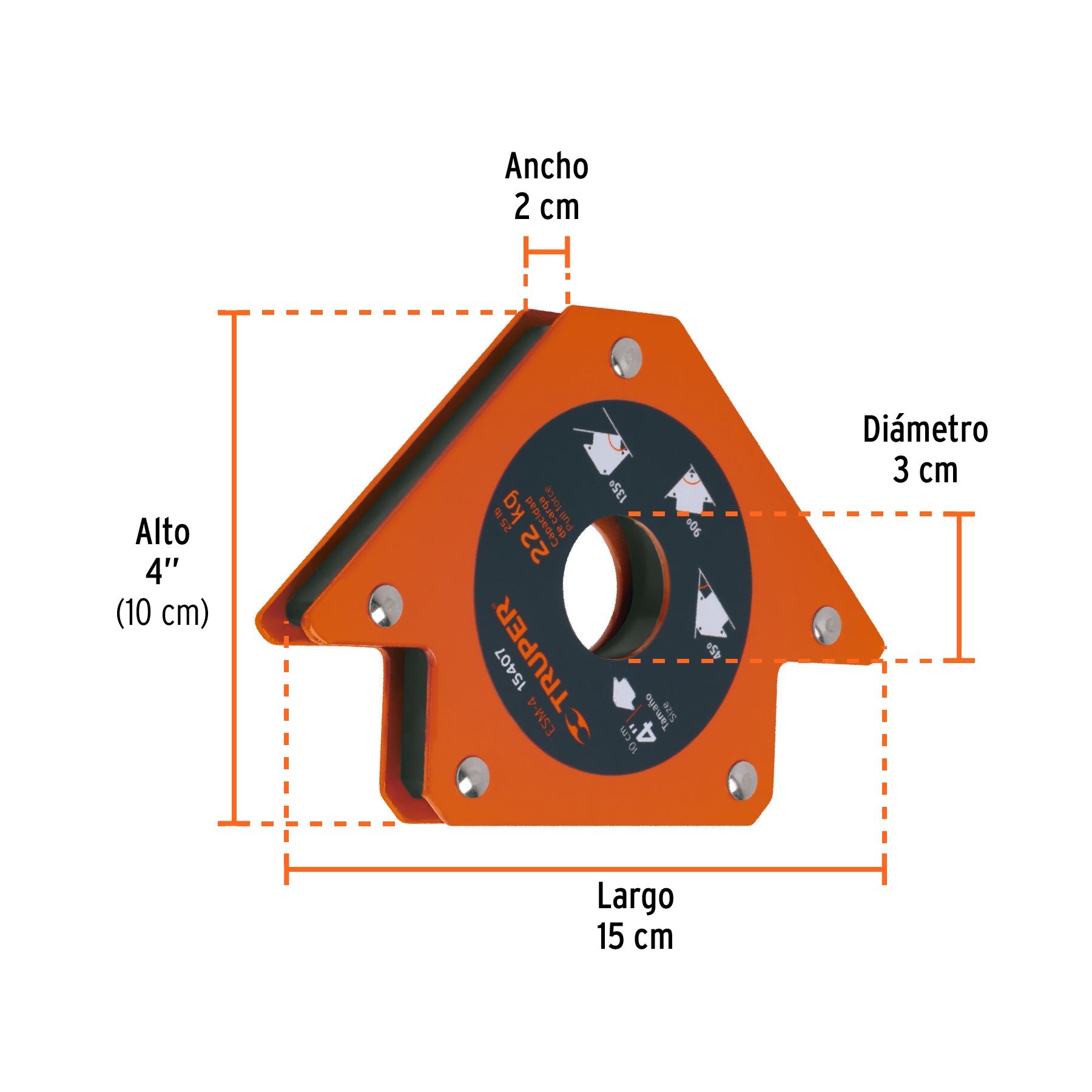 Escuadra magnética para soldar de 4", carga 22 kg, TRUPER