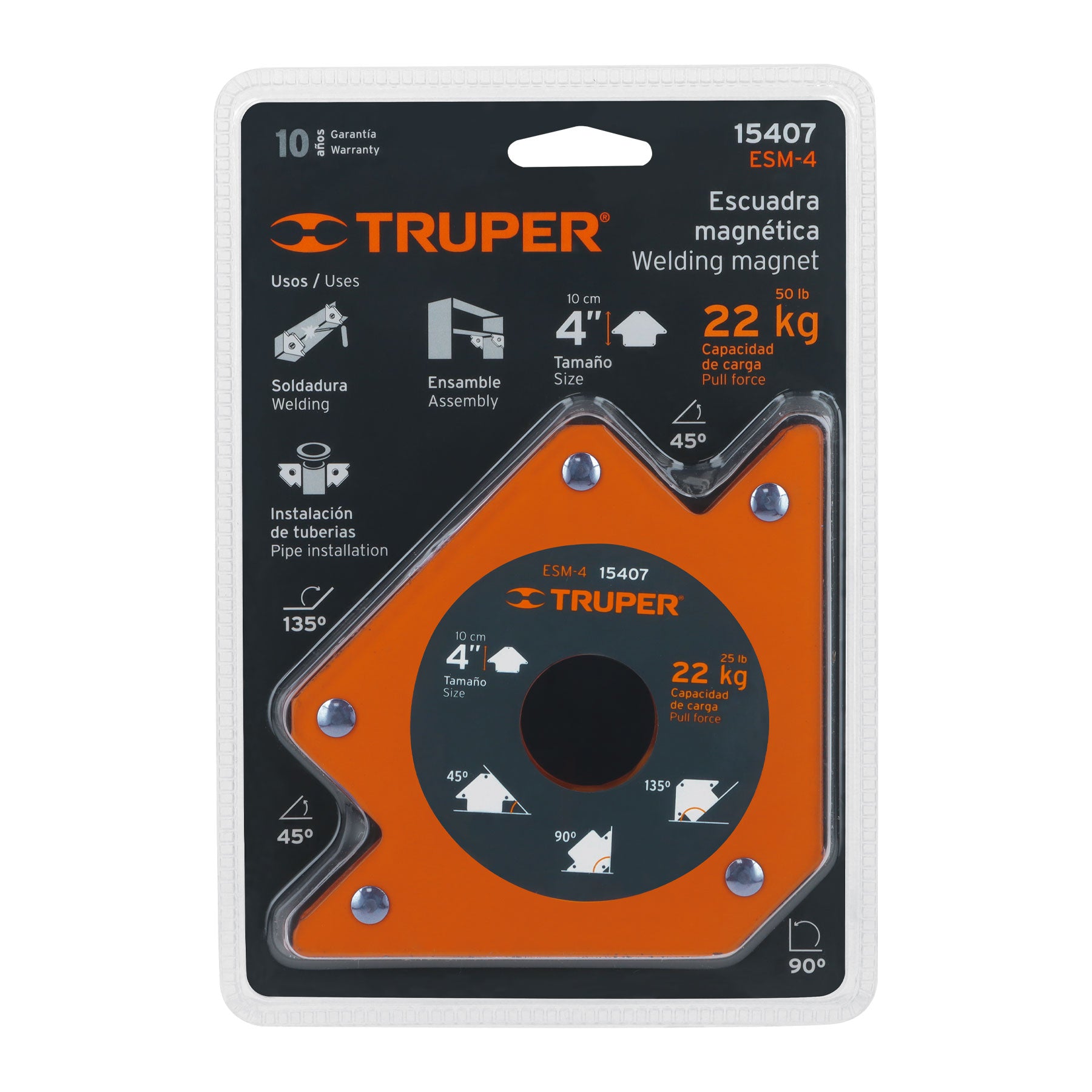 Escuadra magnética para soldar de 4", carga 22 kg, TRUPER