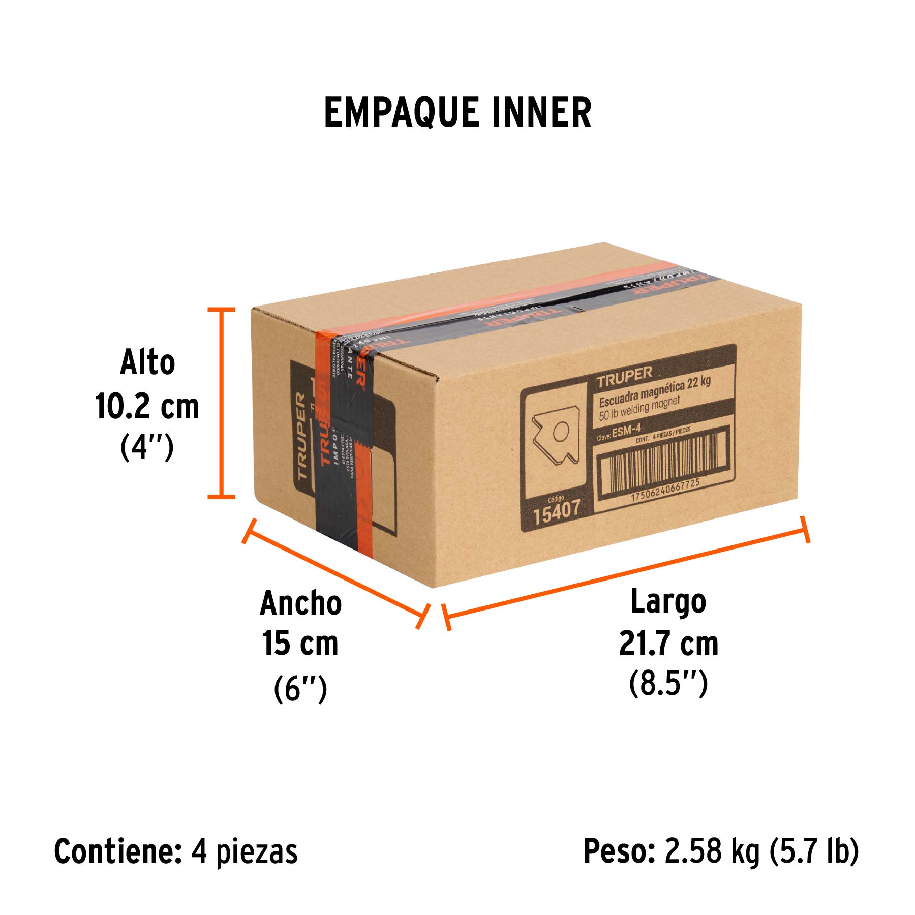 Escuadra magnética para soldar de 4", carga 22 kg, TRUPER - Empaque