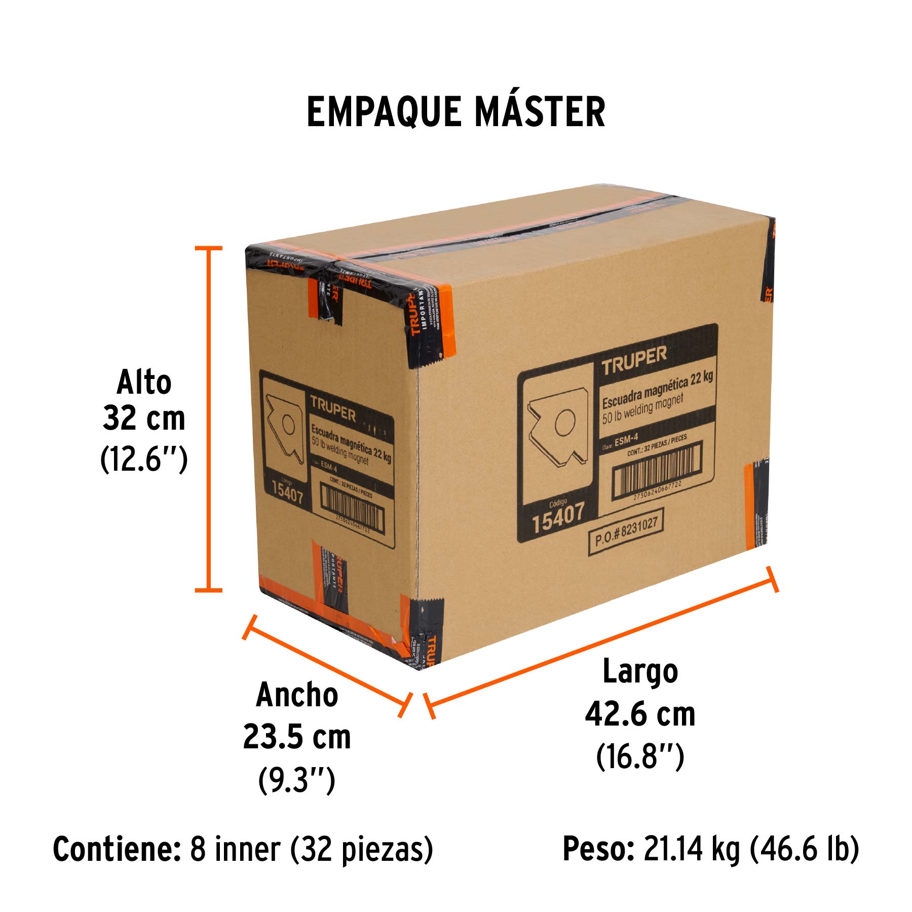 Escuadra magnética para soldar de 4", carga 22 kg, TRUPER - Empaque