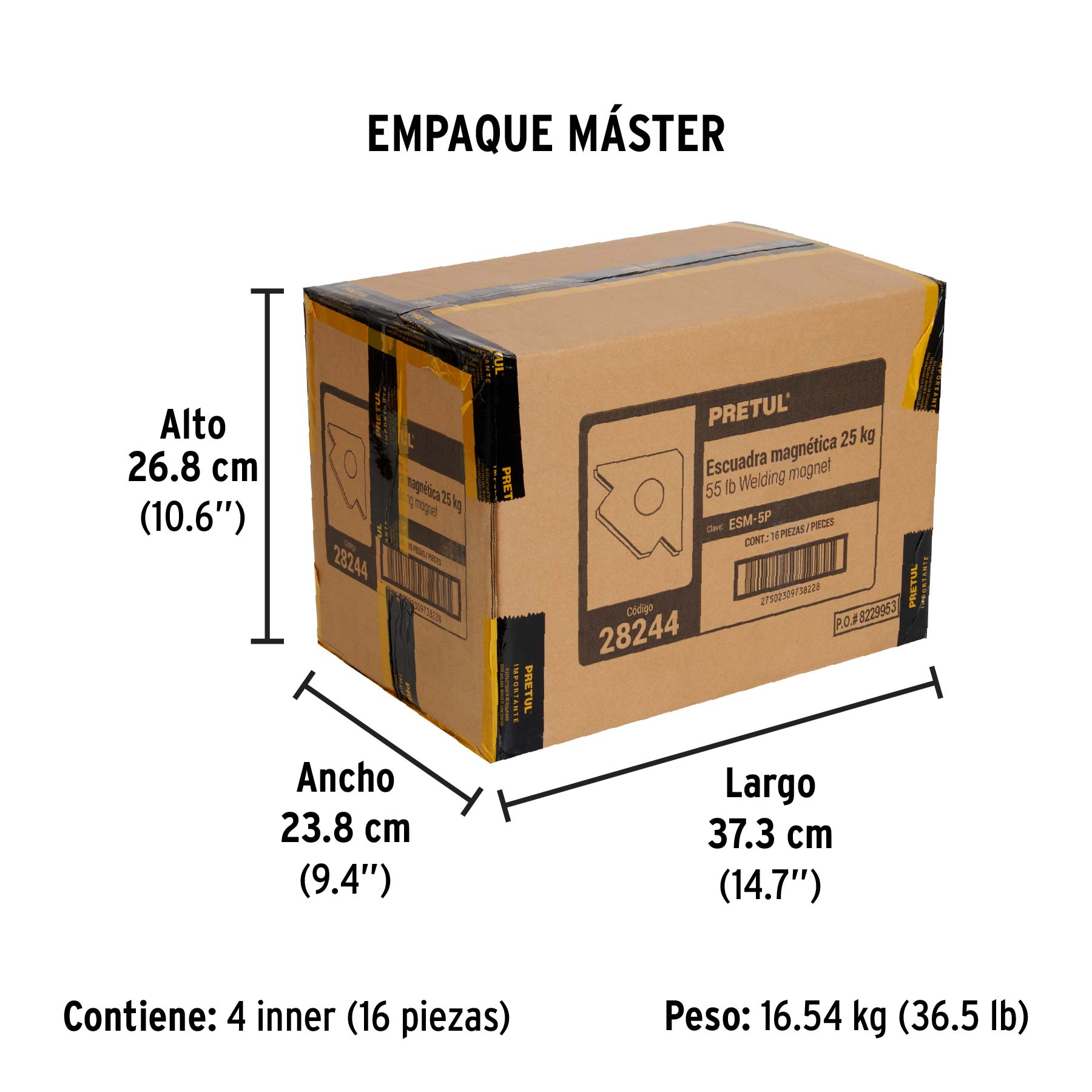 Escuadra magnética para soldar de 5", carga 25 kg, PRETUL - Empaque