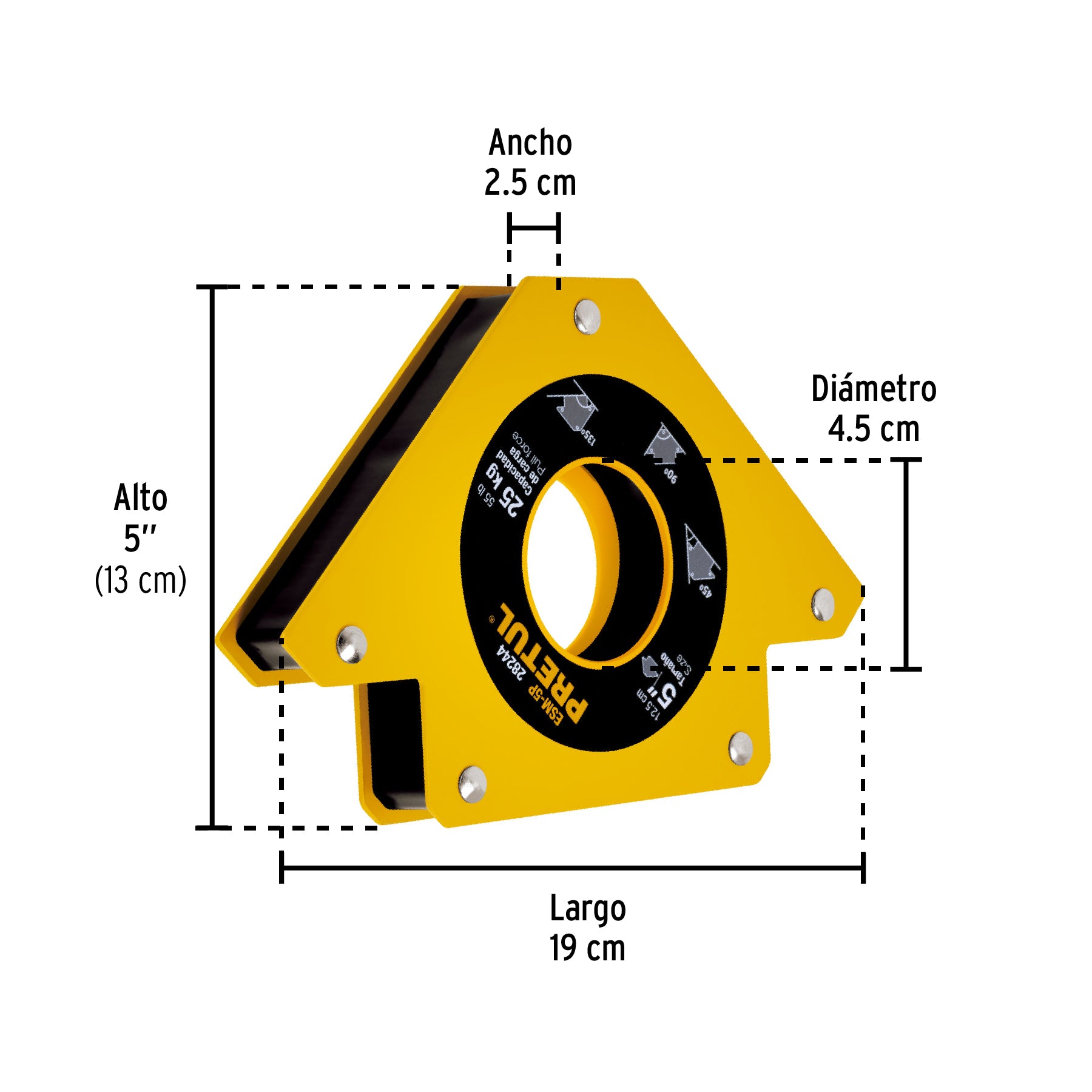 Escuadra magnética para soldar de 5", carga 25 kg, PRETUL