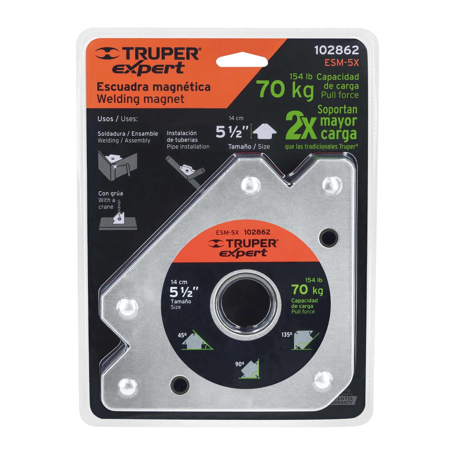Escuadra magnética para soldar de 5-1/2" carga 70 kg, EXPERT