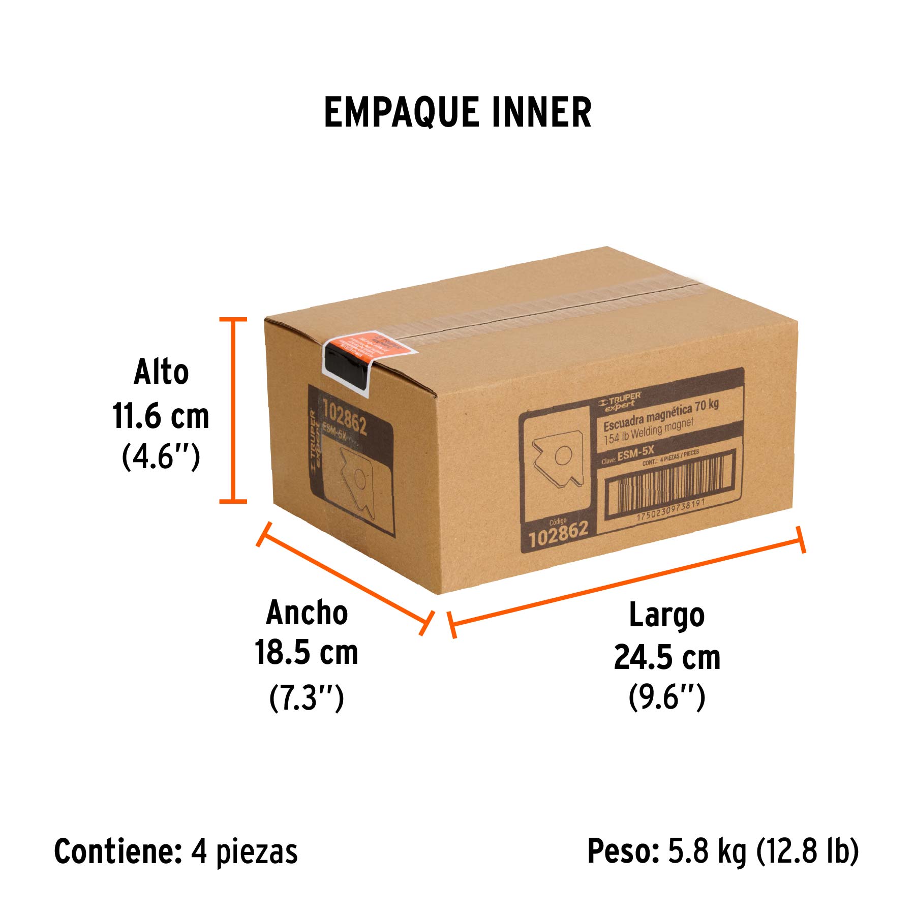 Escuadra magnética para soldar de 5-1/2" carga 70 kg, EXPERT - Empaque