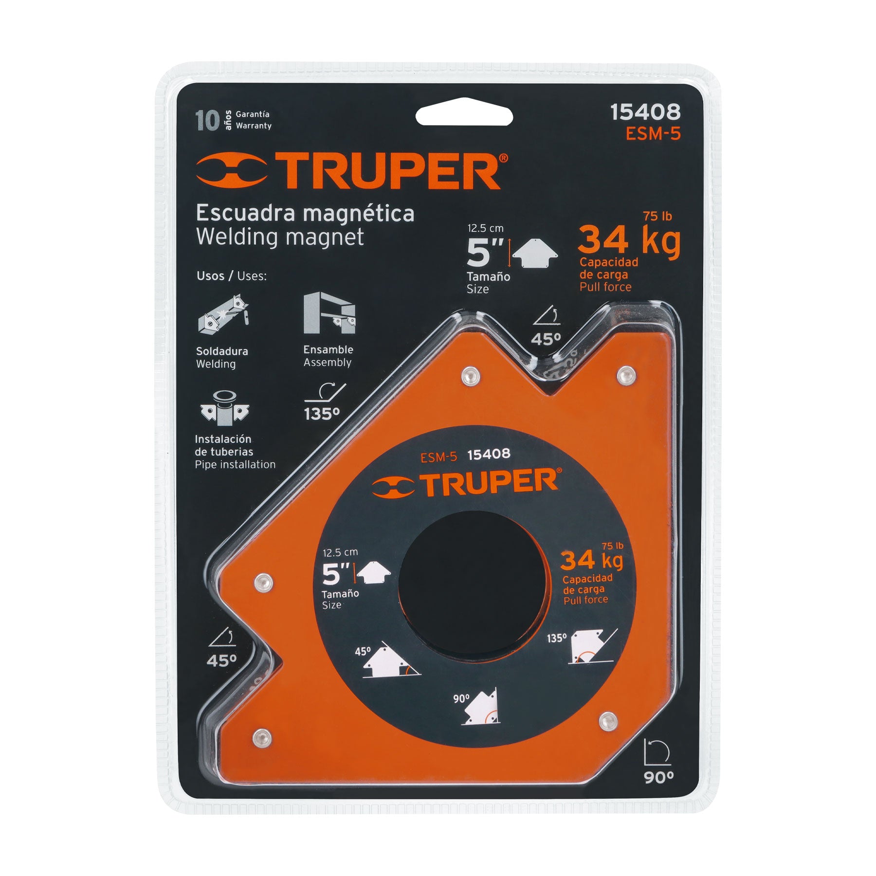 Escuadra magnética para soldar de 5", carga 34 kg, TRUPER