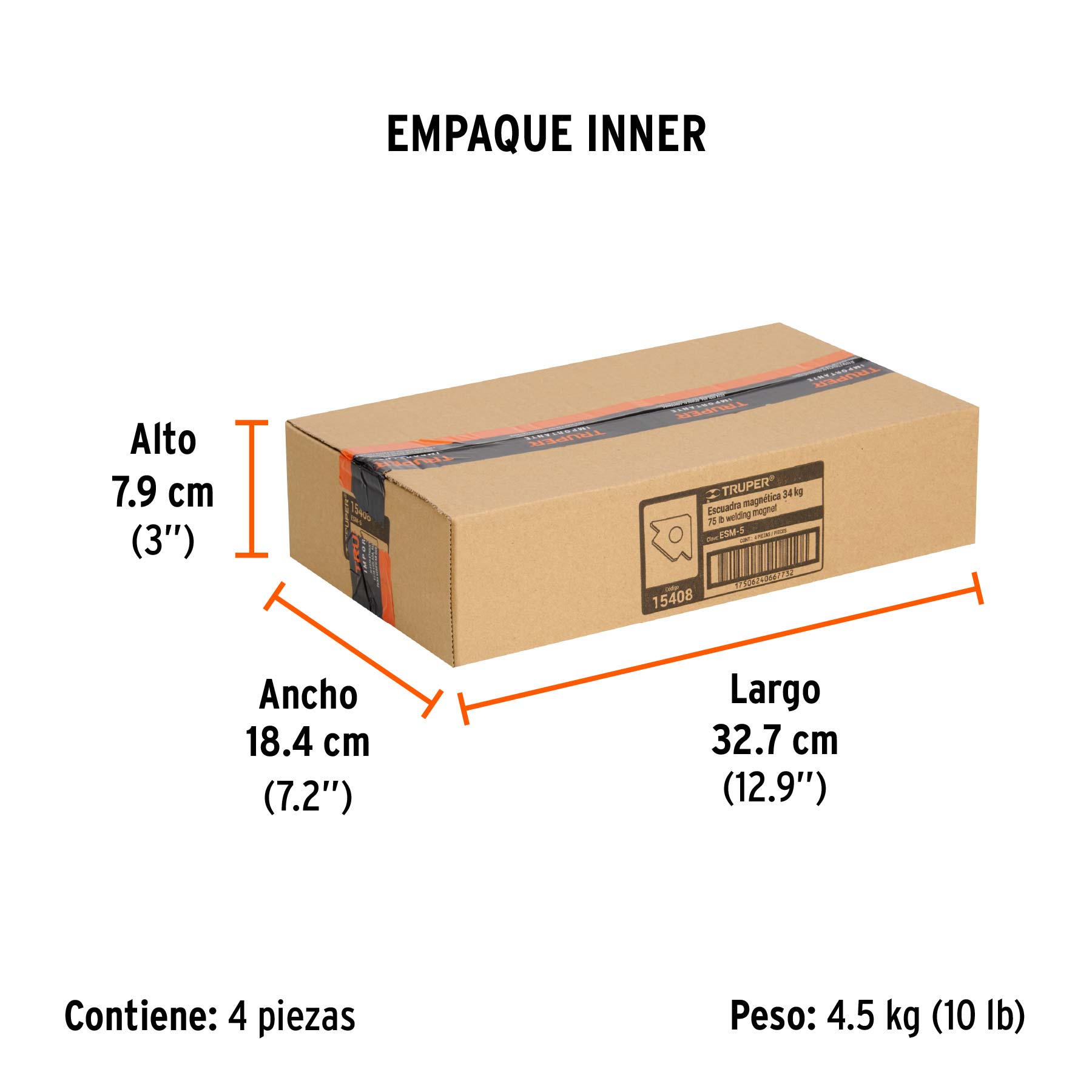 Escuadra magnética para soldar de 5", carga 34 kg, TRUPER - Empaque