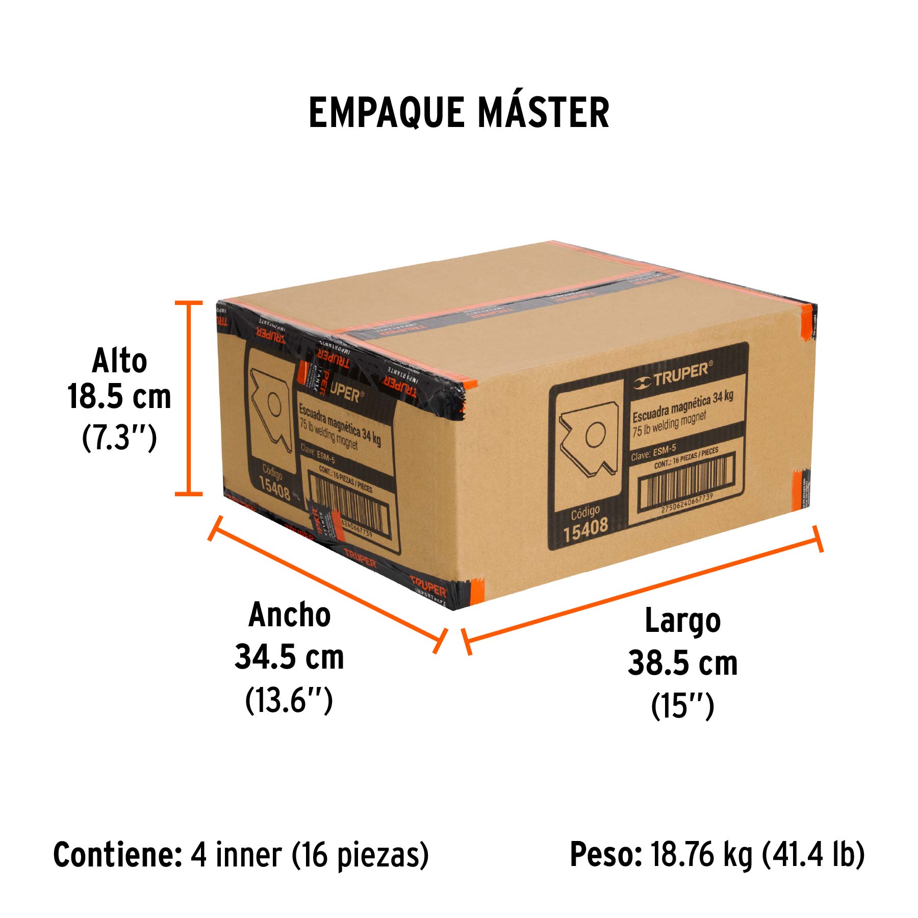 Escuadra magnética para soldar de 5", carga 34 kg, TRUPER - Empaque