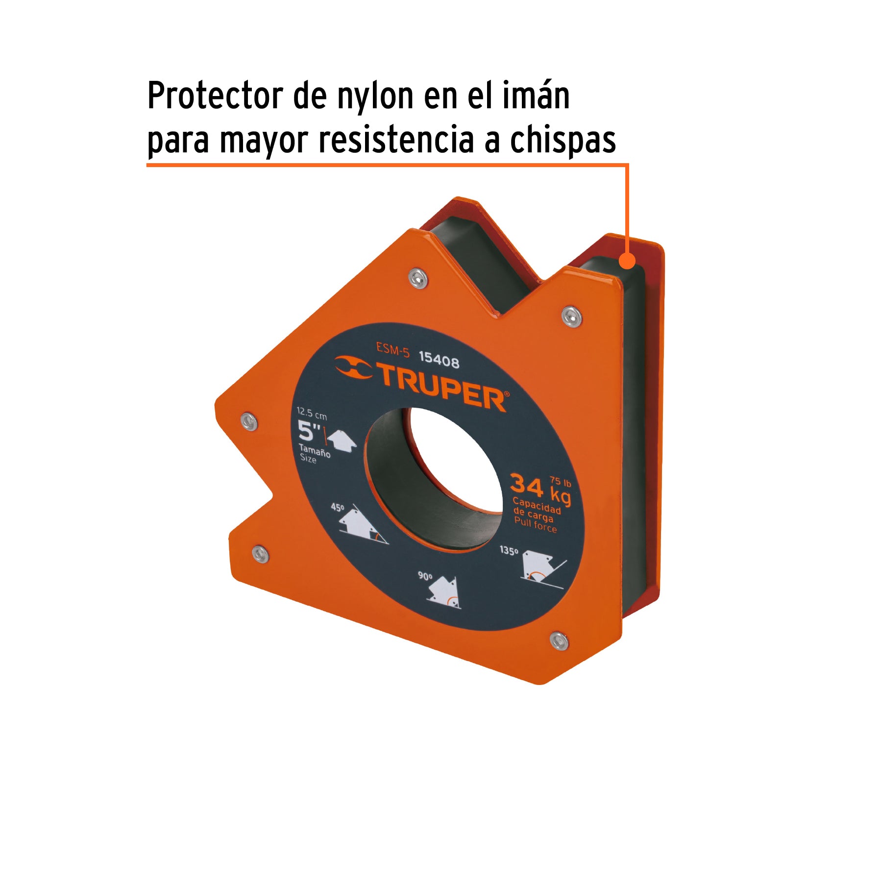 Escuadra magnética para soldar de 5", carga 34 kg, TRUPER