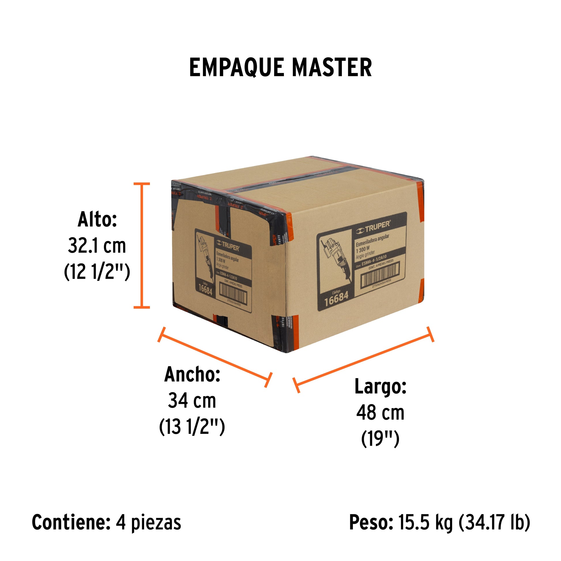Esmeriladora angular 4-1/2", 1300W, TRUPER PRO - Empaque