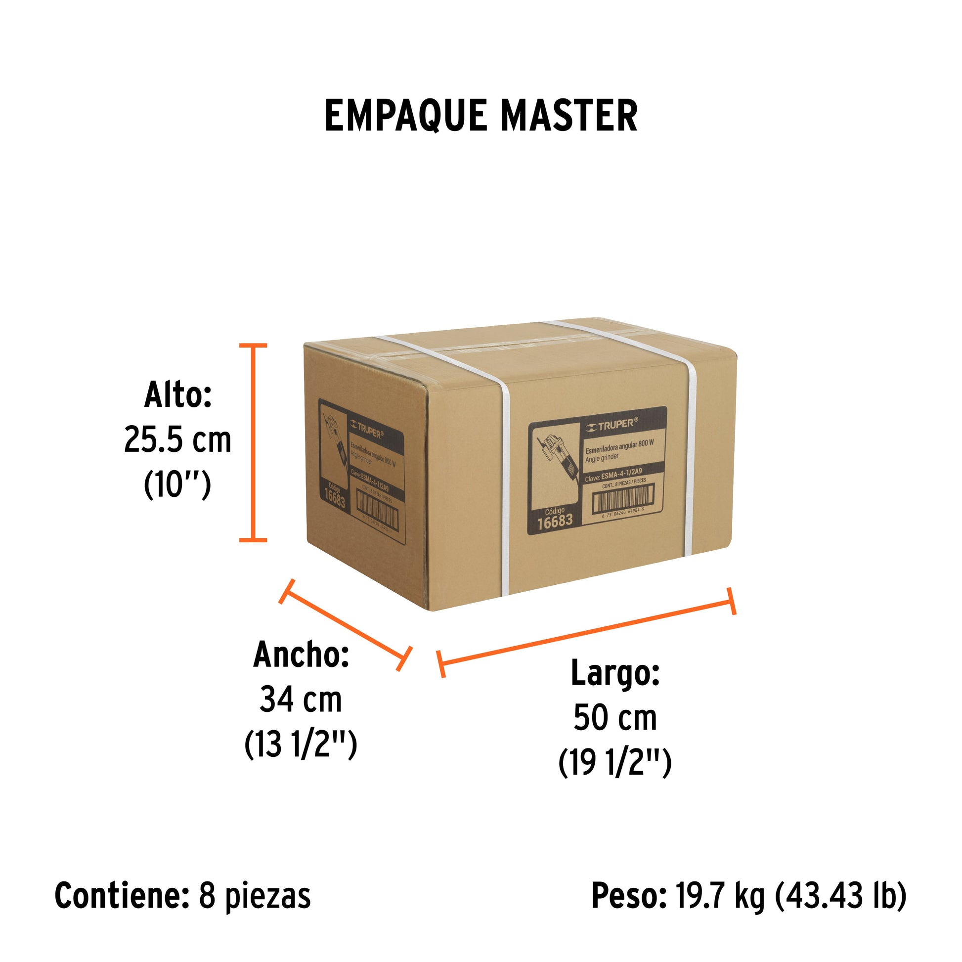 Esmeriladora angular 4-1/2", 800W, TRUPER PRO - Empaque