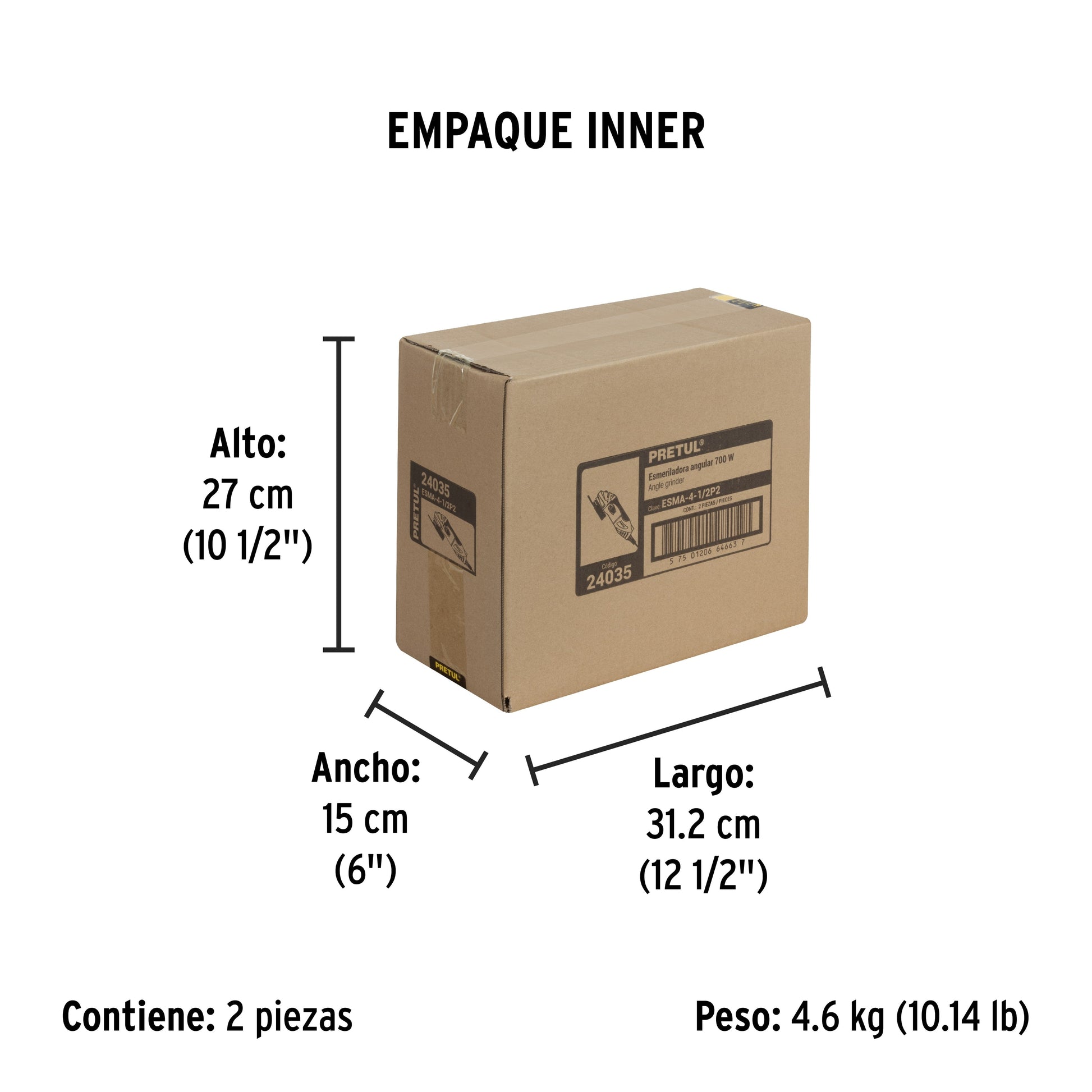 Esmeriladora angular 4-1/2", 700W, PRETUL - Empaque