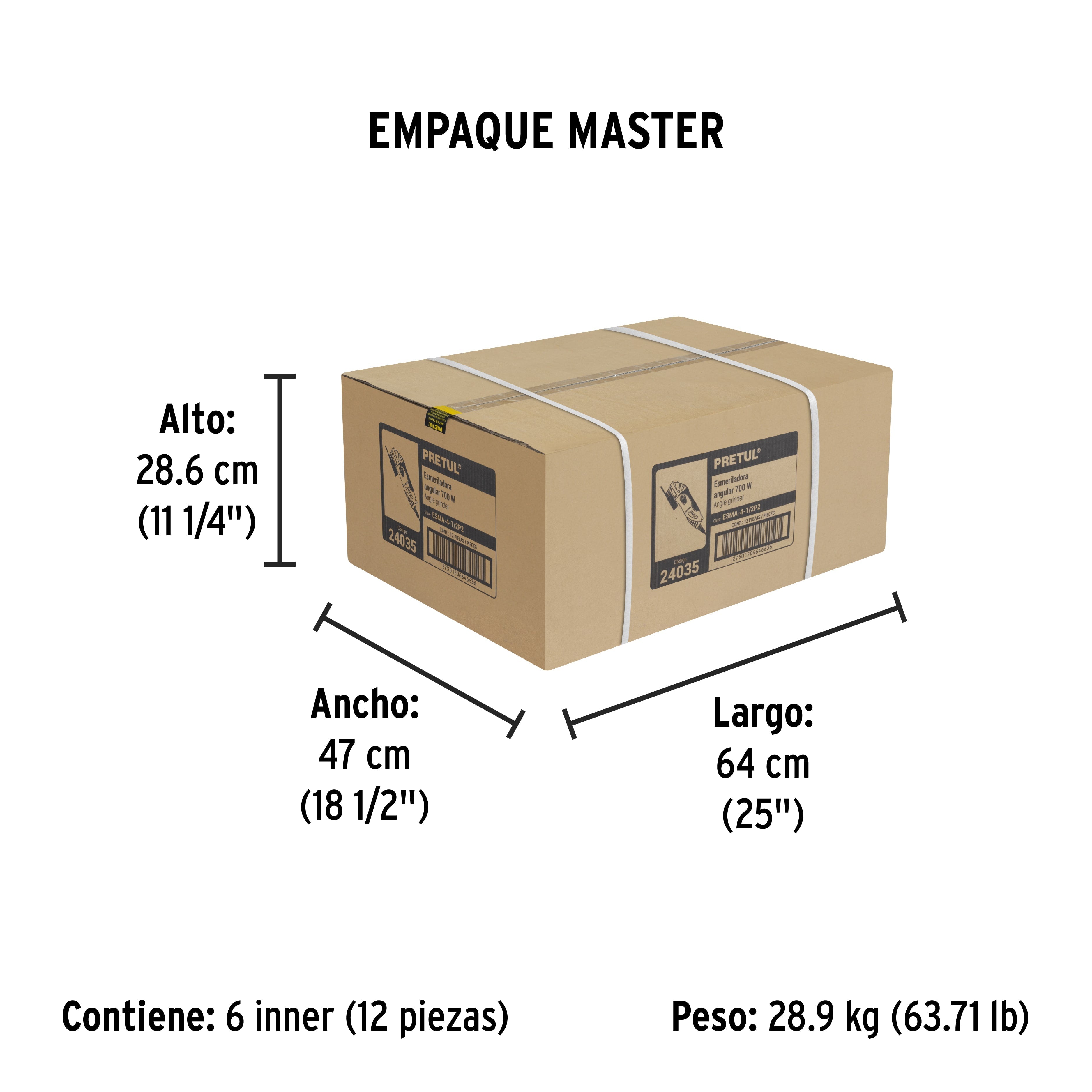 Esmeriladora angular 4-1/2", 700W, PRETUL - Empaque