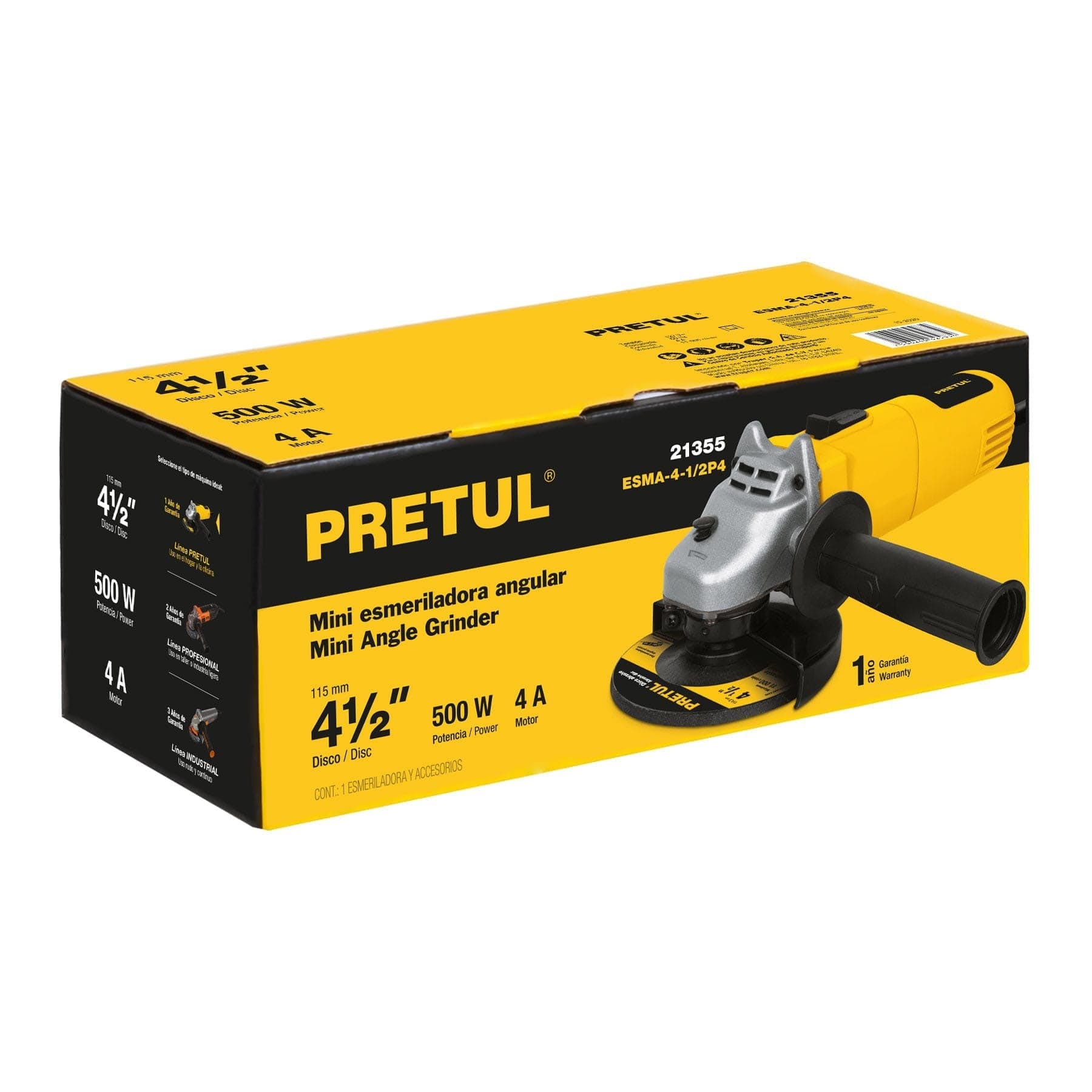 Esmeriladora angular 4-1/2", 500 W, PRETUL