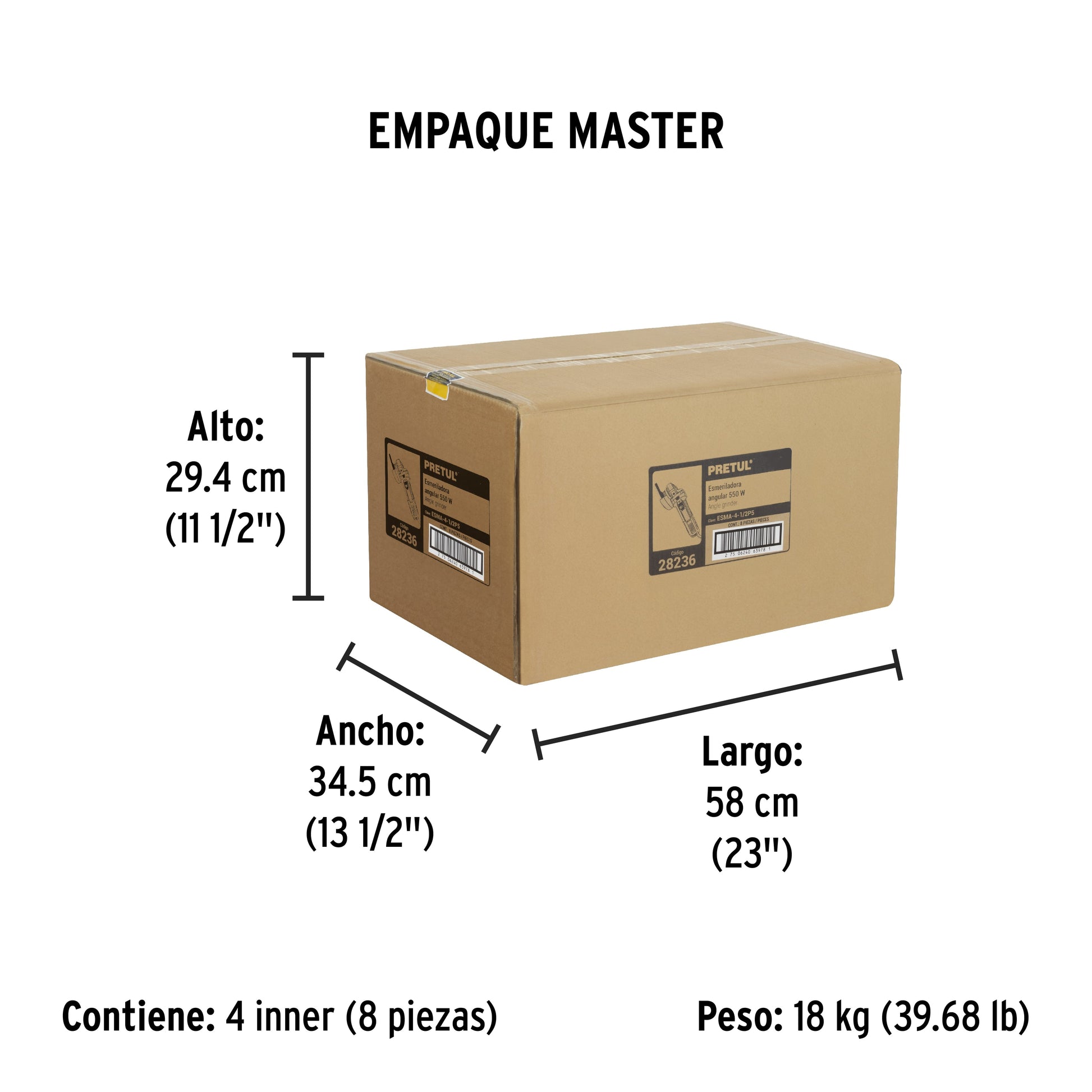 Esmeriladora angular 4-1/2", 550W, PRETUL - Empaque