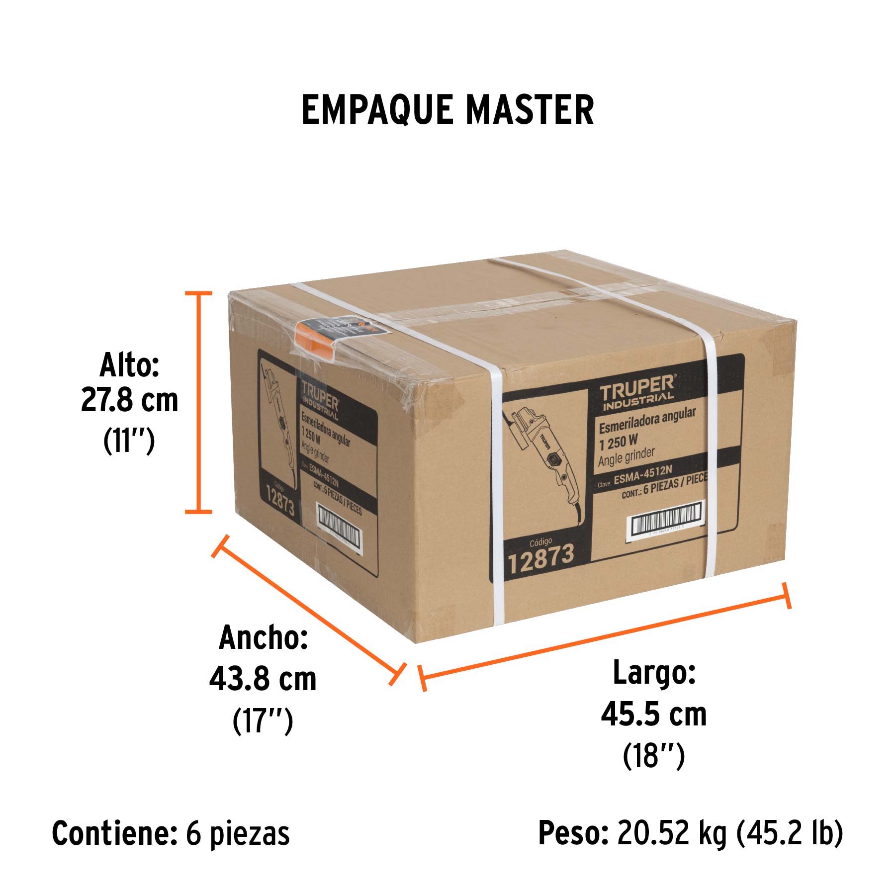 Esmeriladora angular 4-1/2", 1250W, TRUPER INDUSTRIAL - Empaque