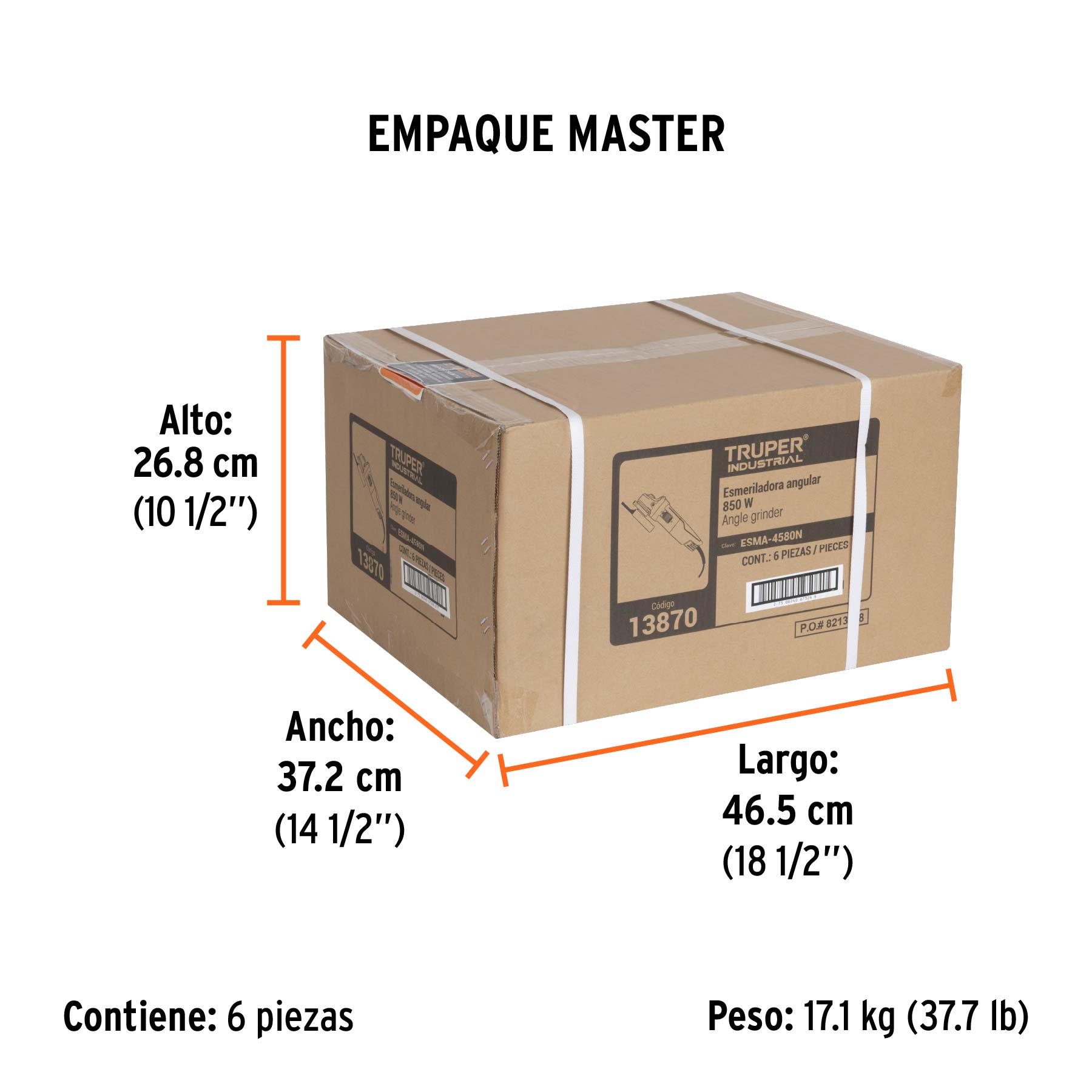 Esmeriladora angular 4-1/2", 850W, TRUPER INDUSTRIAL - Empaque