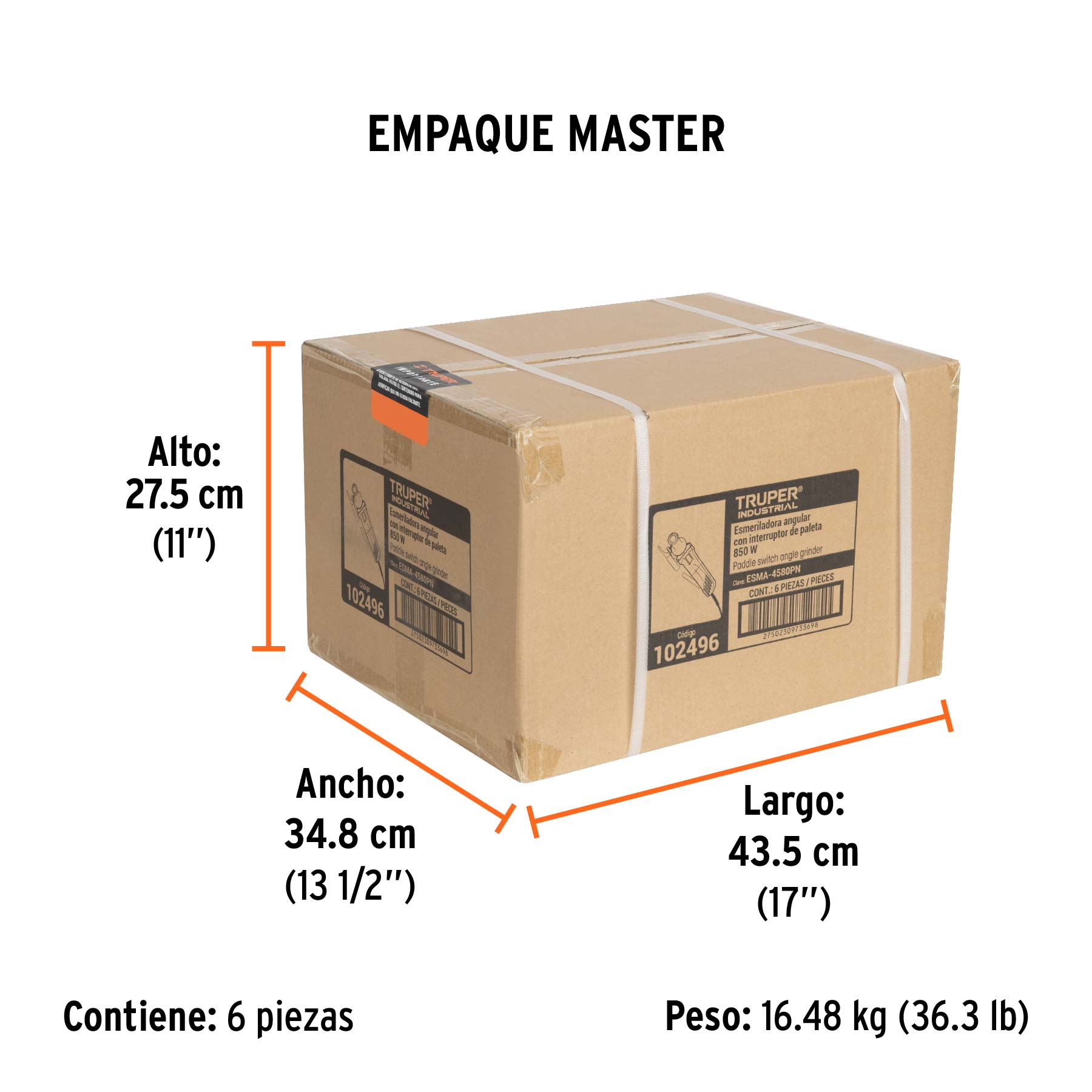 Esmeriladora 4-1/2", 850 W, int. paleta, TRUPER INDUSTRIAL - Empaque