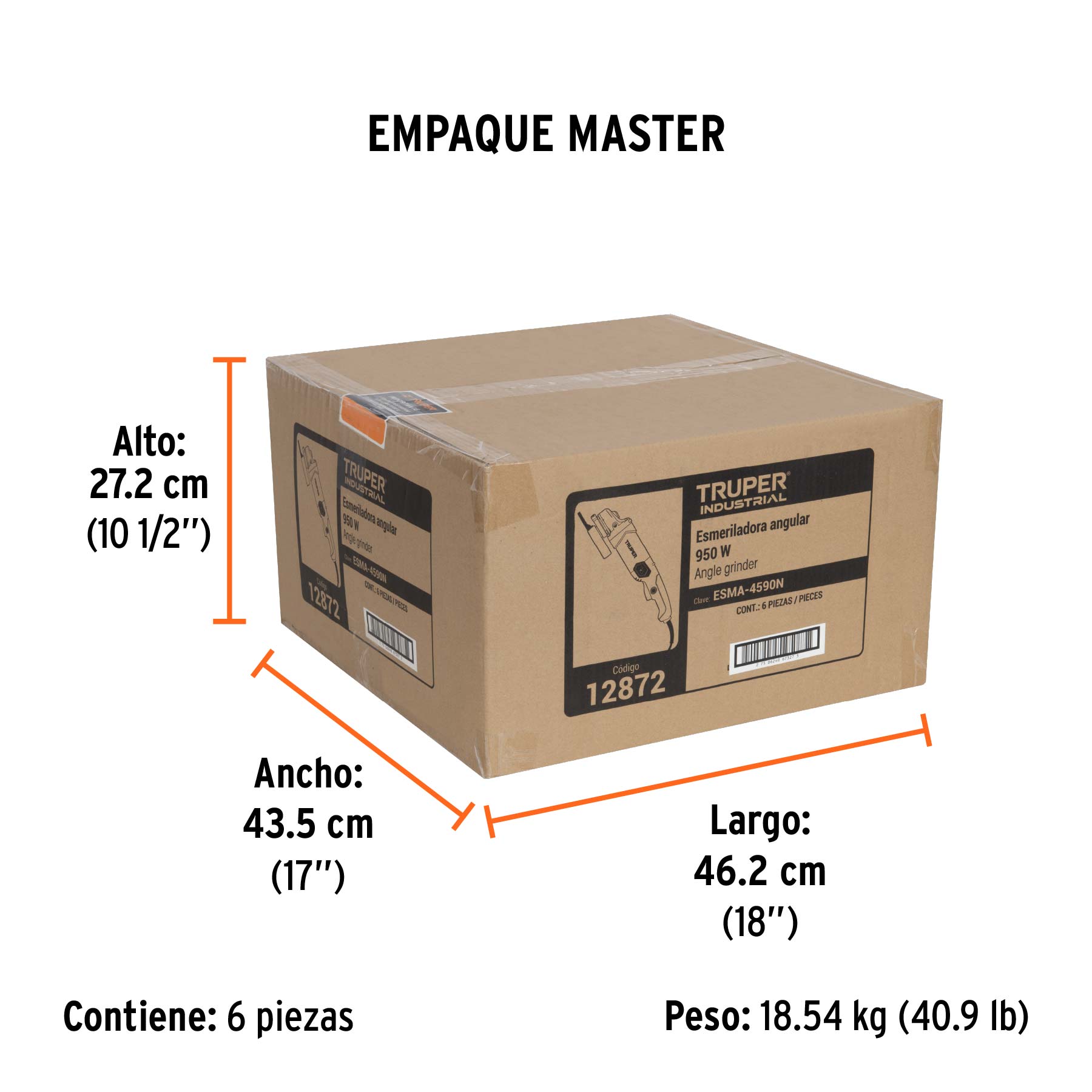 Esmeriladora angular 4-1/2", 950W, TRUPER INDUSTRIAL - Empaque