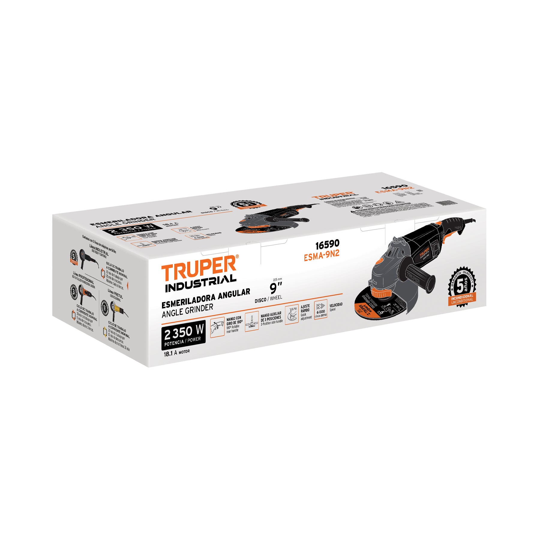 Esmeriladora angular 9", 2350W, TRUPER INDUSTRIAL