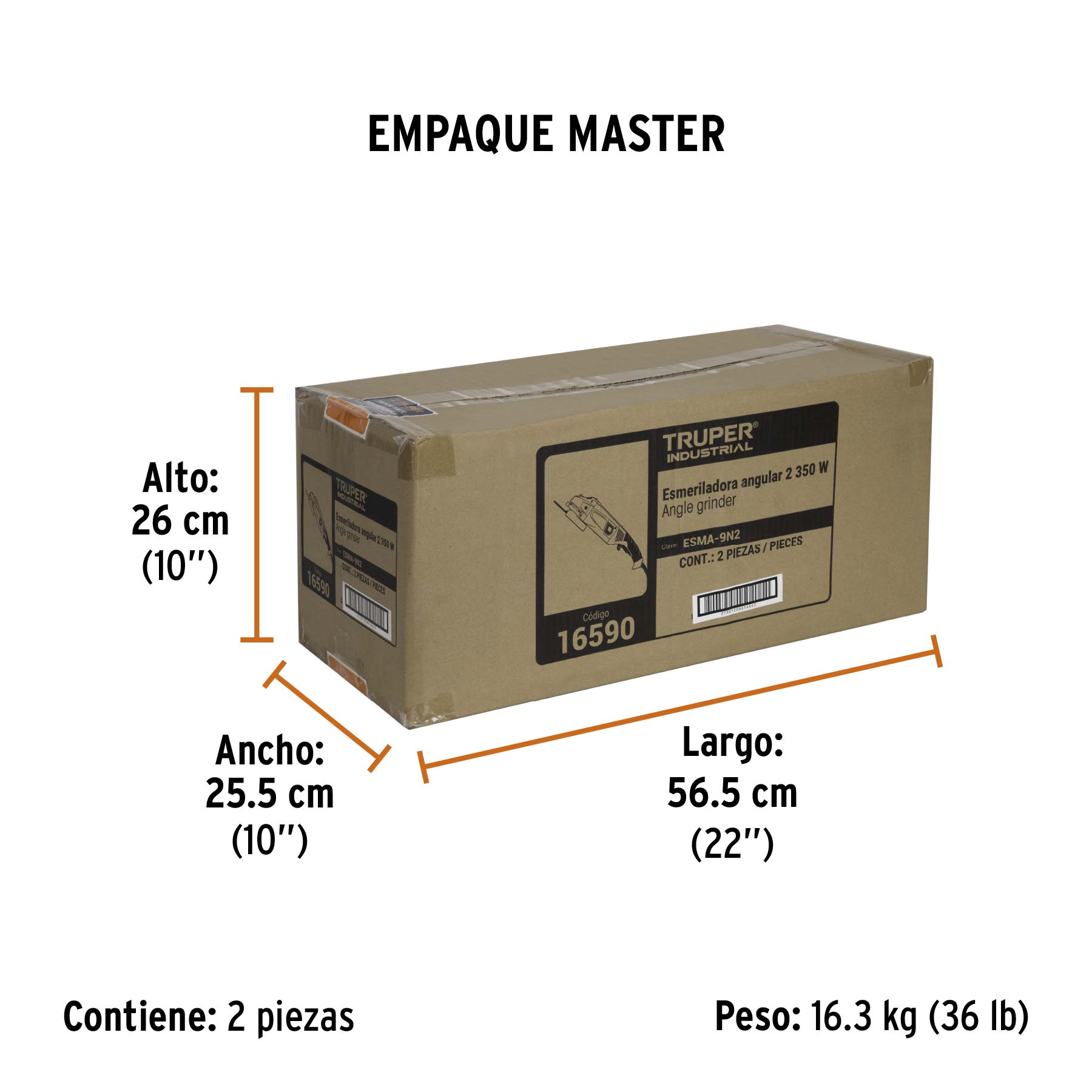 Esmeriladora angular 9", 2350W, TRUPER INDUSTRIAL - Empaque