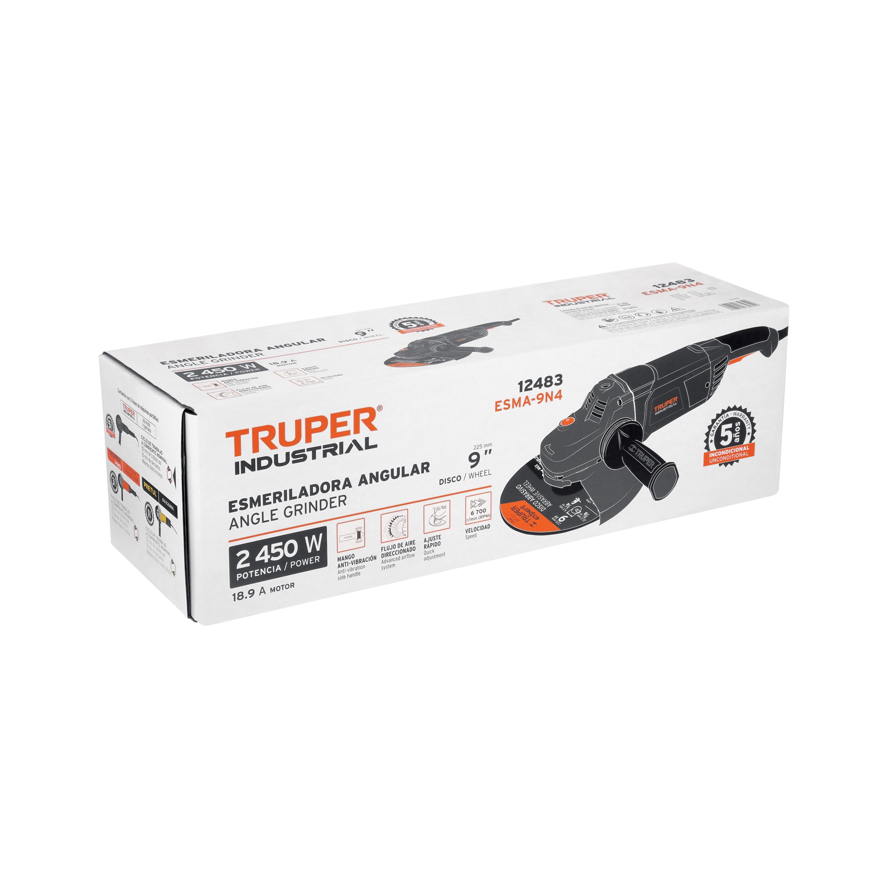 Esmeriladora angular 9", 2450W, TRUPER INDUSTRIAL