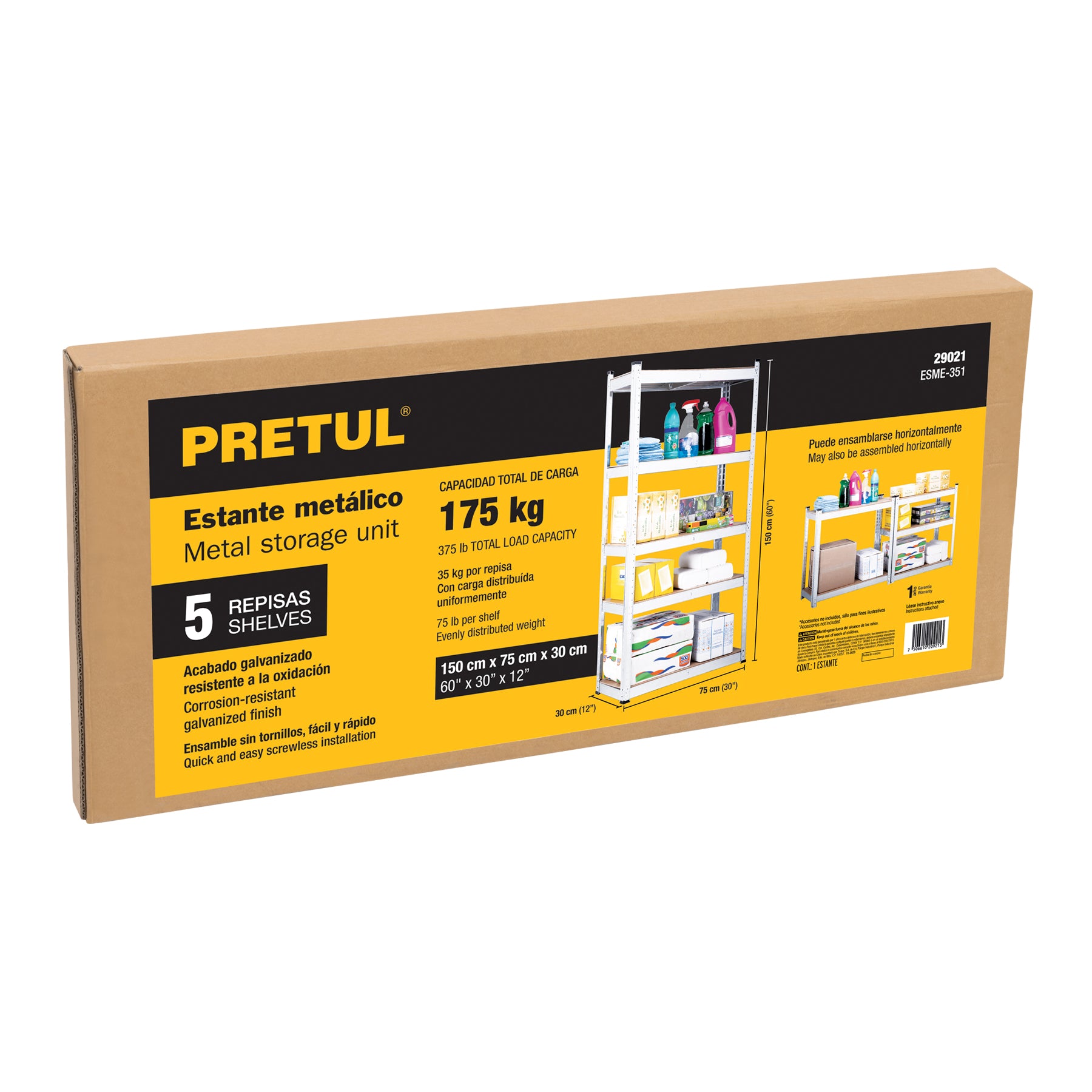 Estante metálico 5 repisas MDF cap. 35 Kg,150x30x75, PRETUL