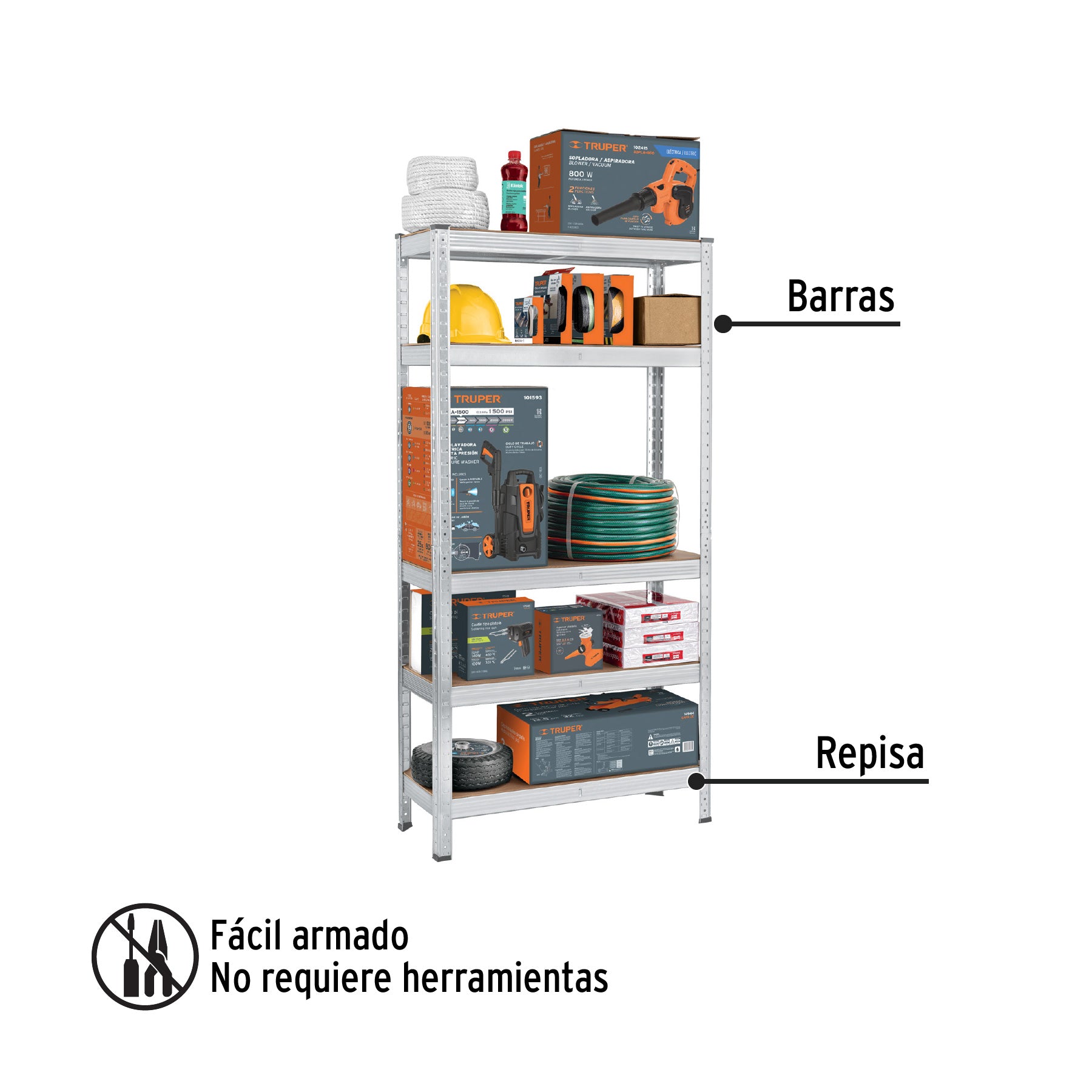 Estante metálico 5 repisas MDF cap. 35 Kg,150x30x75, PRETUL