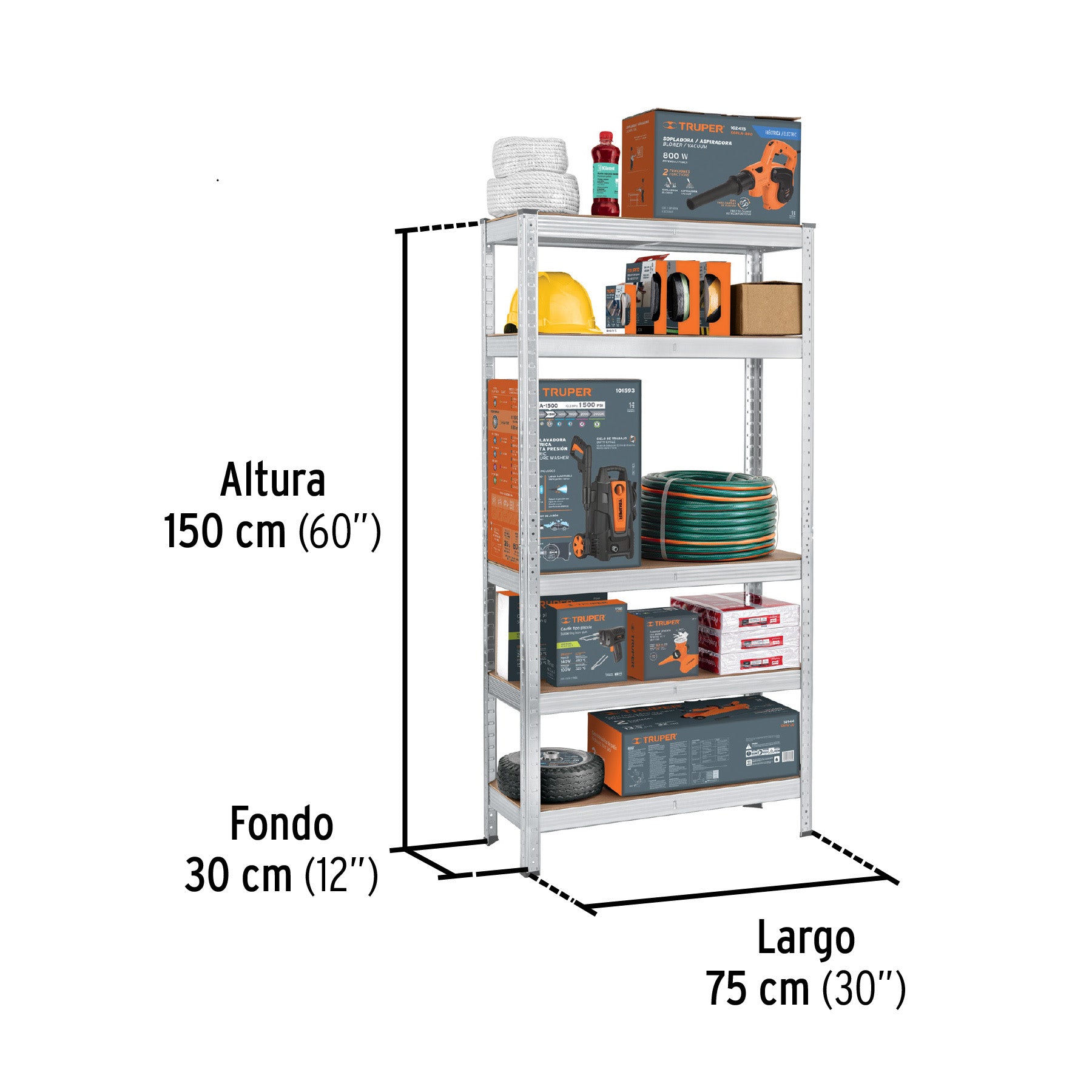 Estante metálico 5 repisas MDF cap. 35 Kg,150x30x75, PRETUL