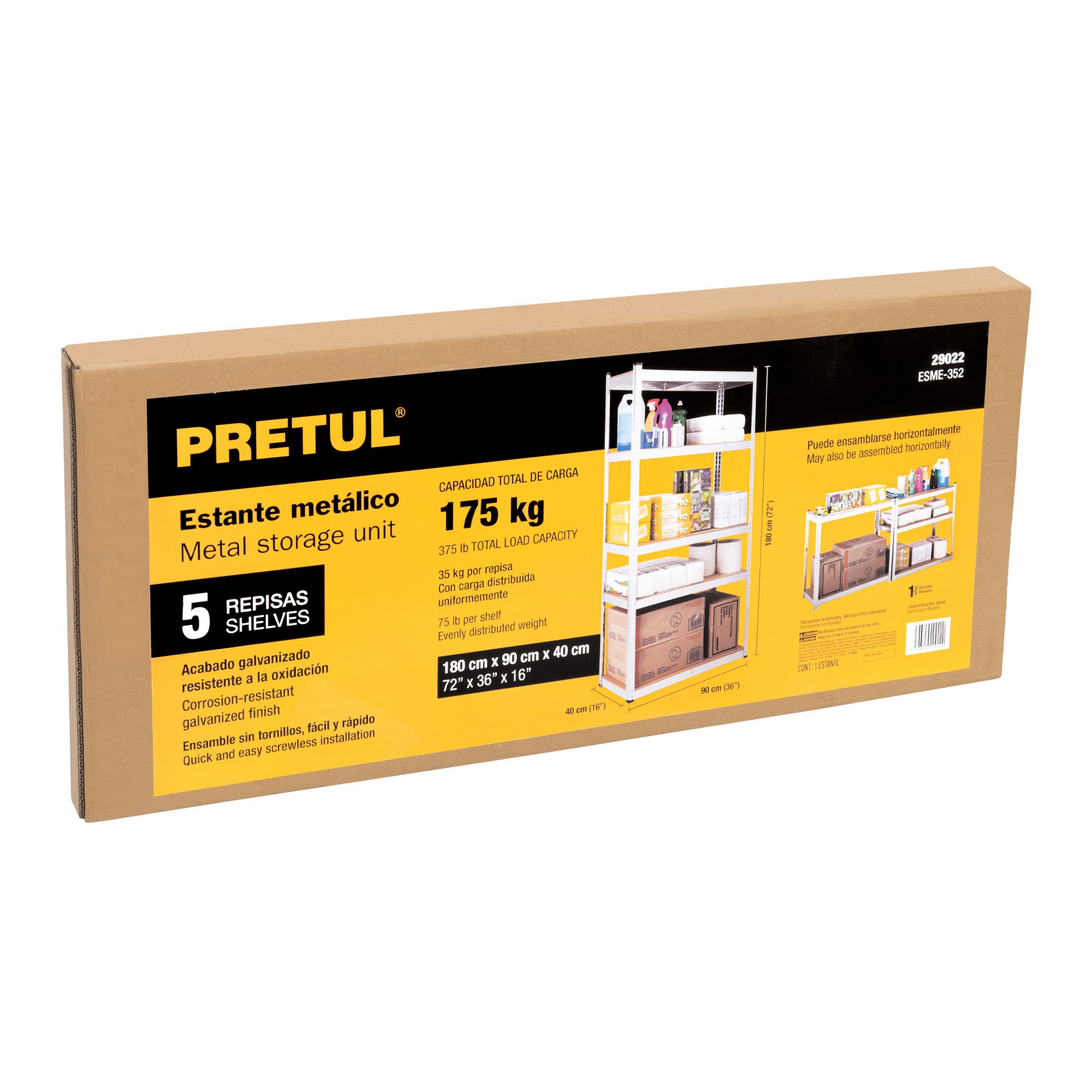 Estante metálico 5 repisas MDF cap. 35 Kg,180x40x90, PRETUL