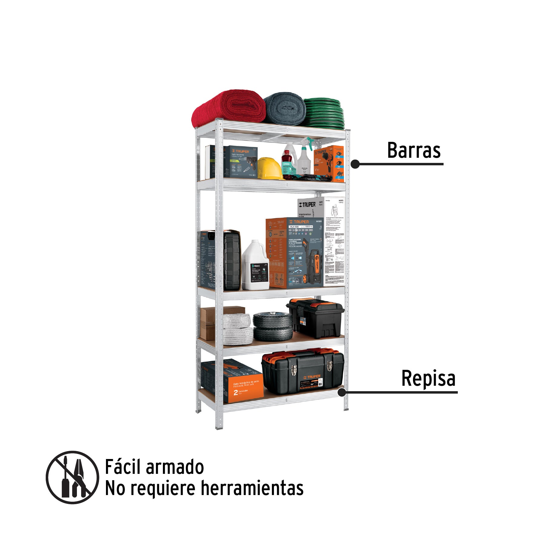 Estante metálico 5 repisas MDF cap. 35 Kg,180x40x90, PRETUL