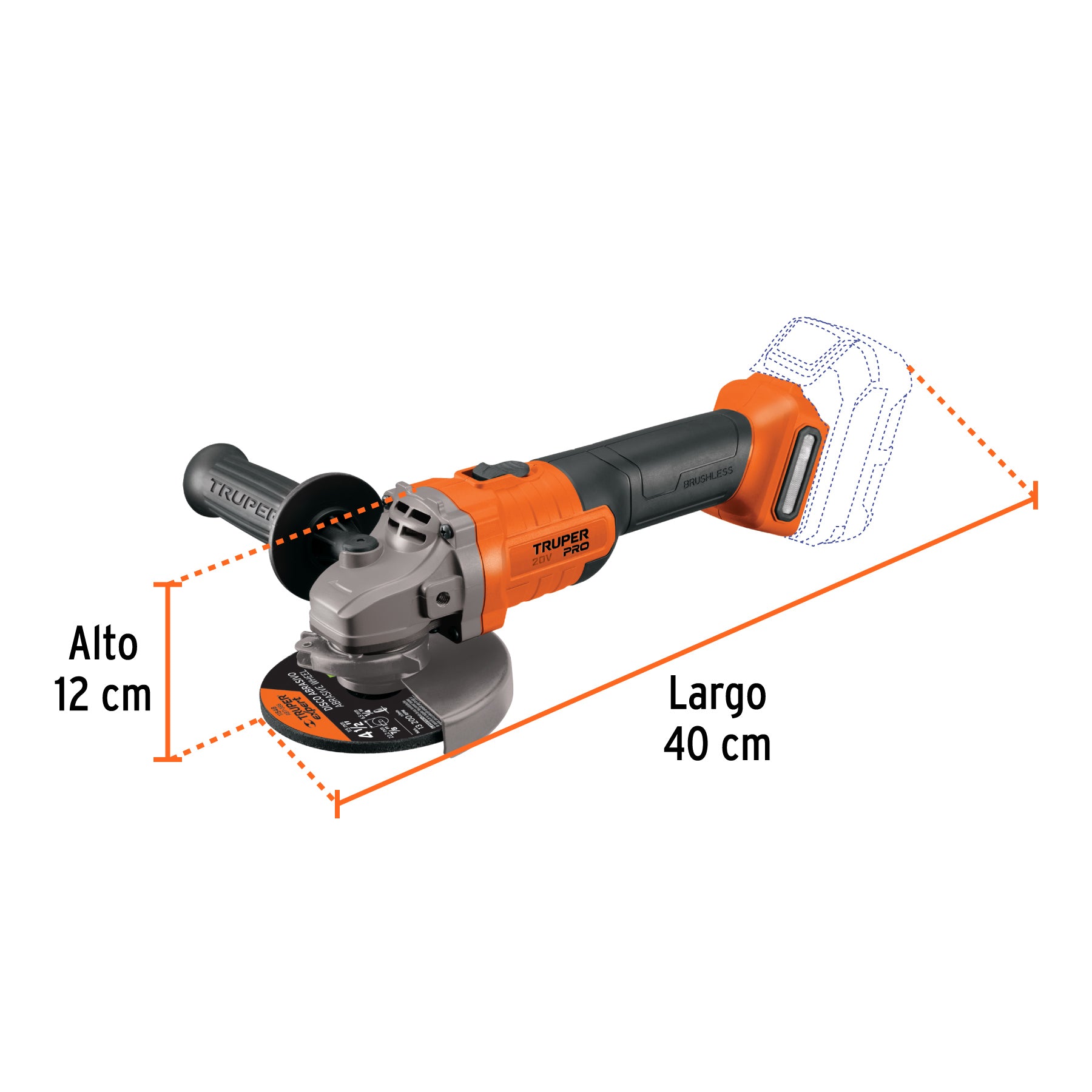 Esmeriladora 4-1/2", 20V, sin accesorios, TRUPER PRO