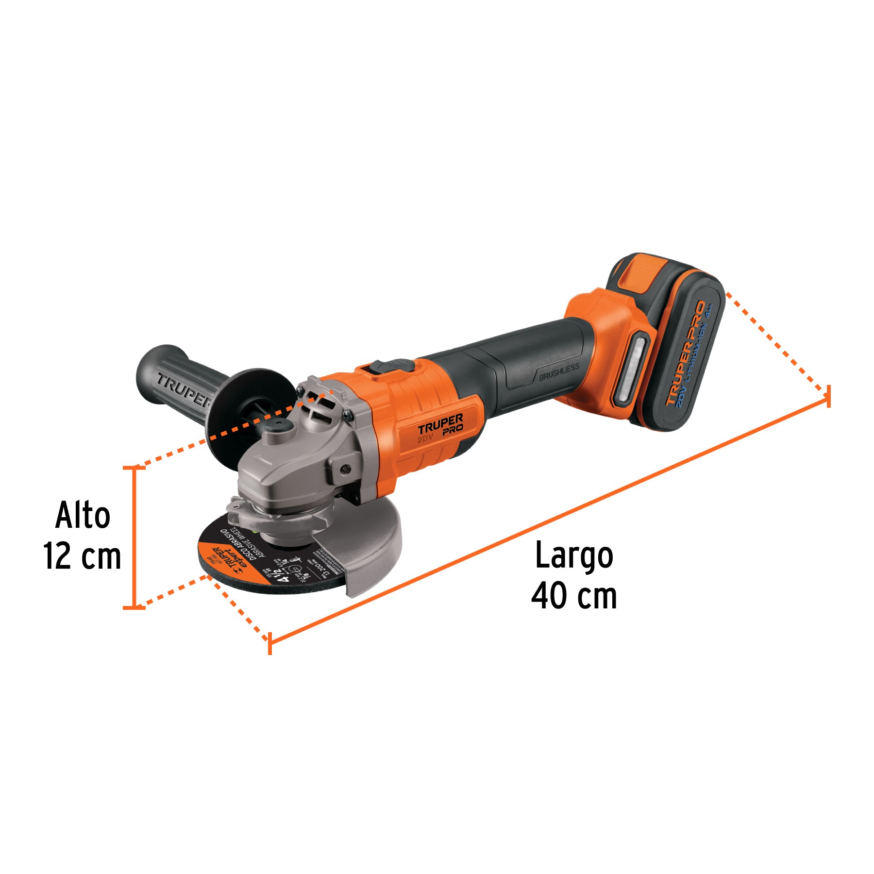 Esmeriladora 4-1/2", 20V, 1 batería 4Ah, TRUPER PRO