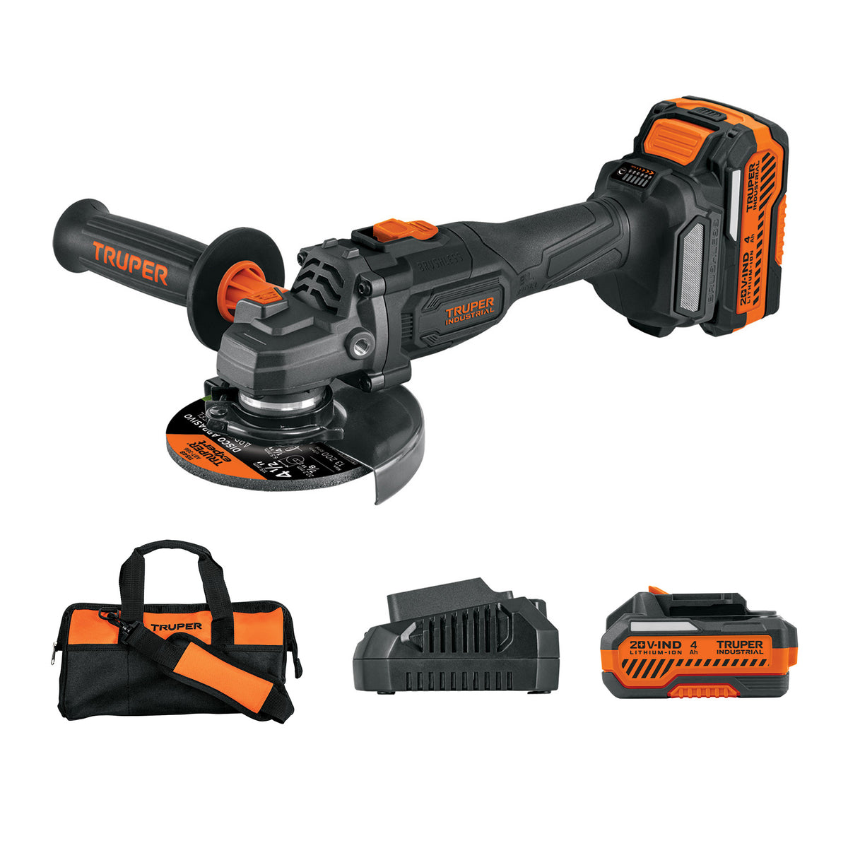 Esmeriladora 4-1/2", 20V, 2 baterías 4Ah, INDUSTRIAL