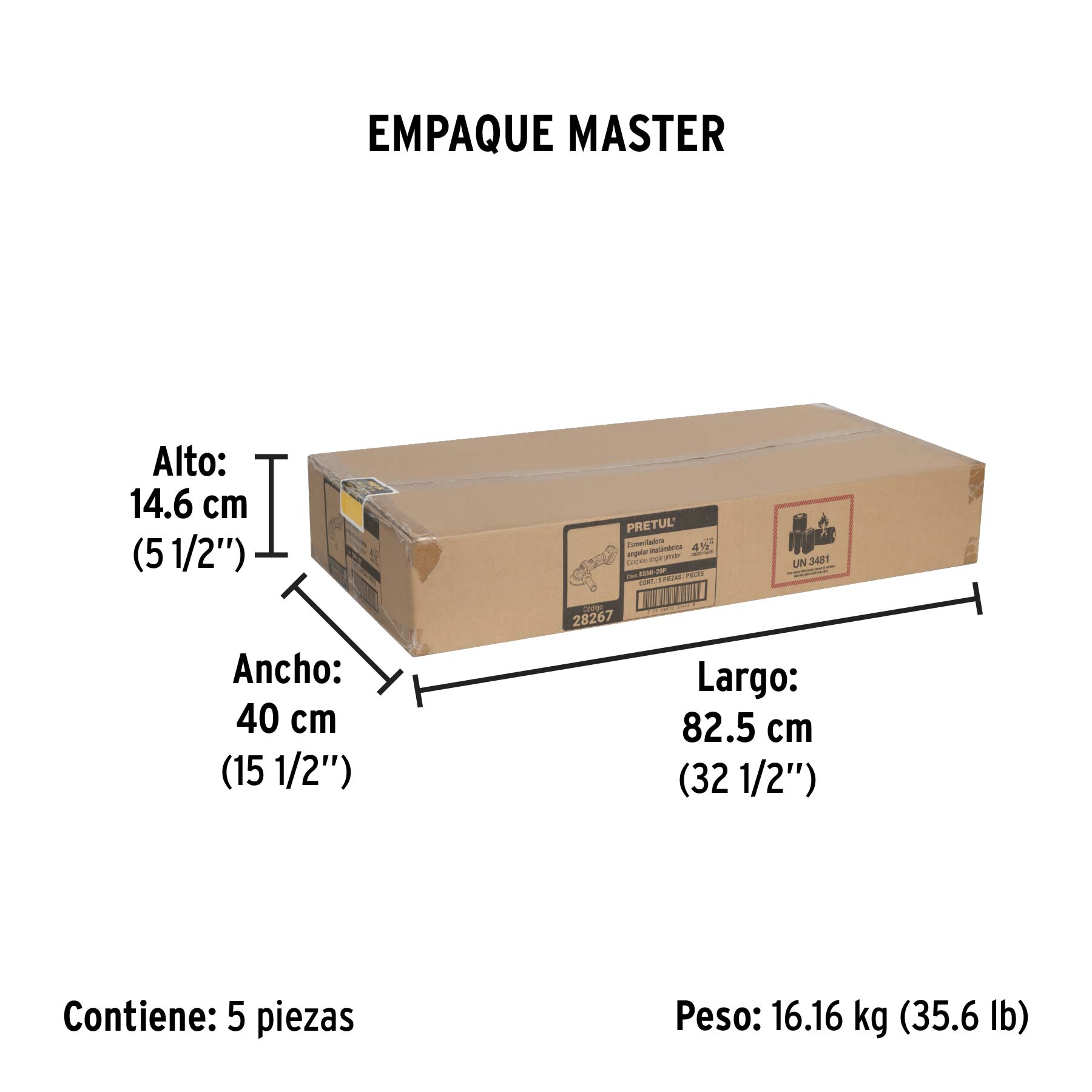 Esmeriladora 4-1/2", 20V, 1 batería 4Ah, PRETUL - Empaque
