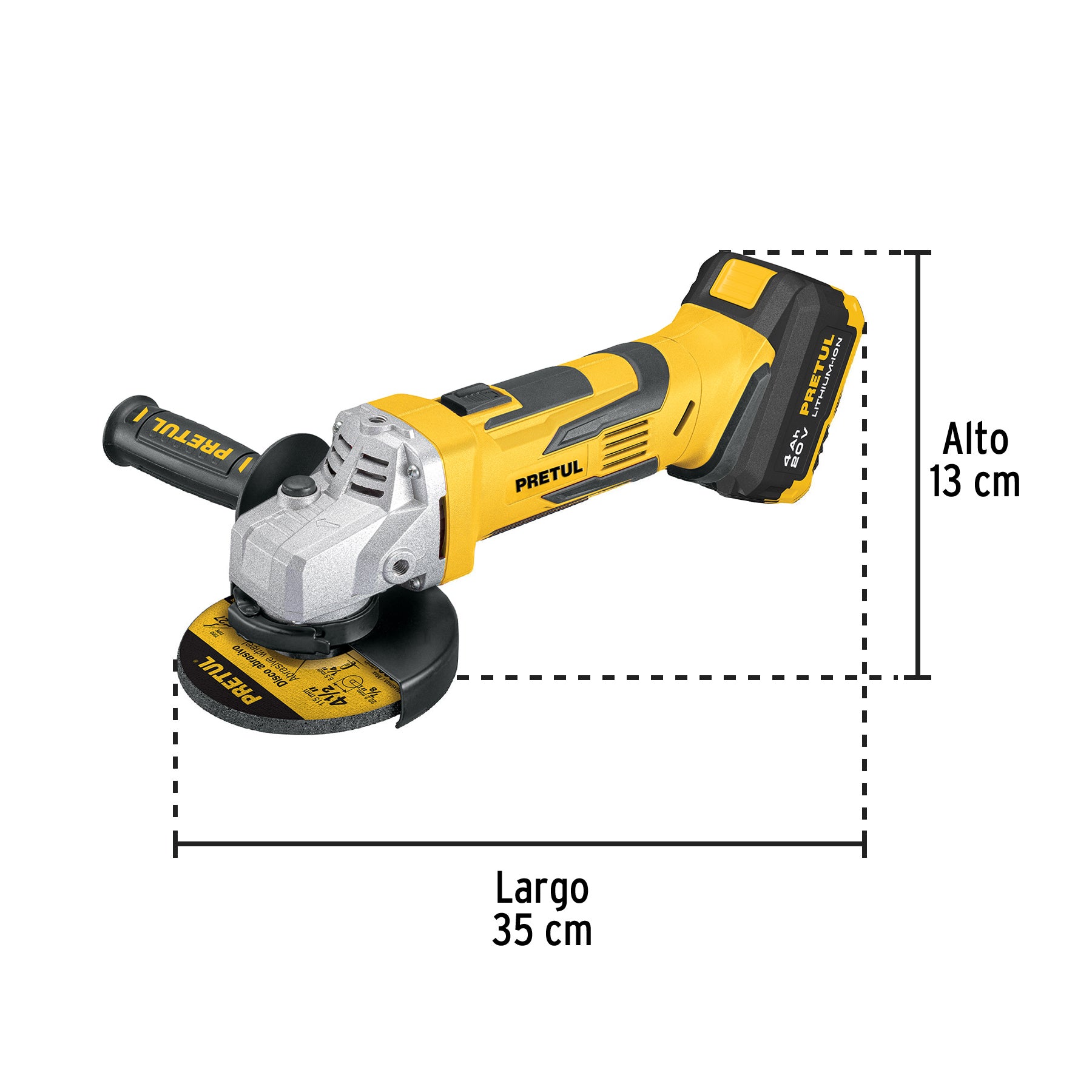 Esmeriladora 4-1/2", 20V, 1 batería 4Ah, PRETUL
