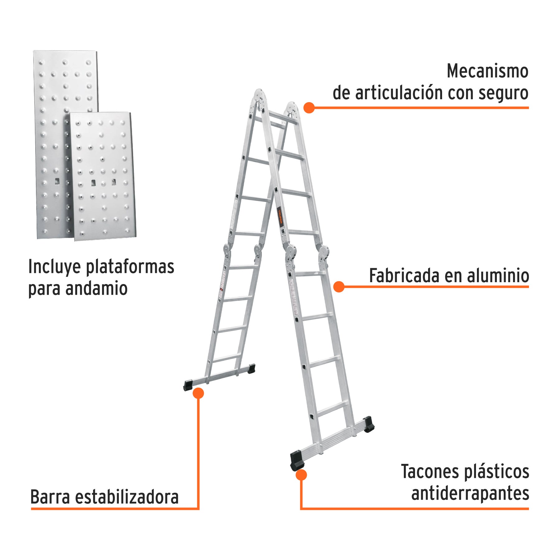 Escalera multiposición 16 peldaños, Tipo I, TRUPER