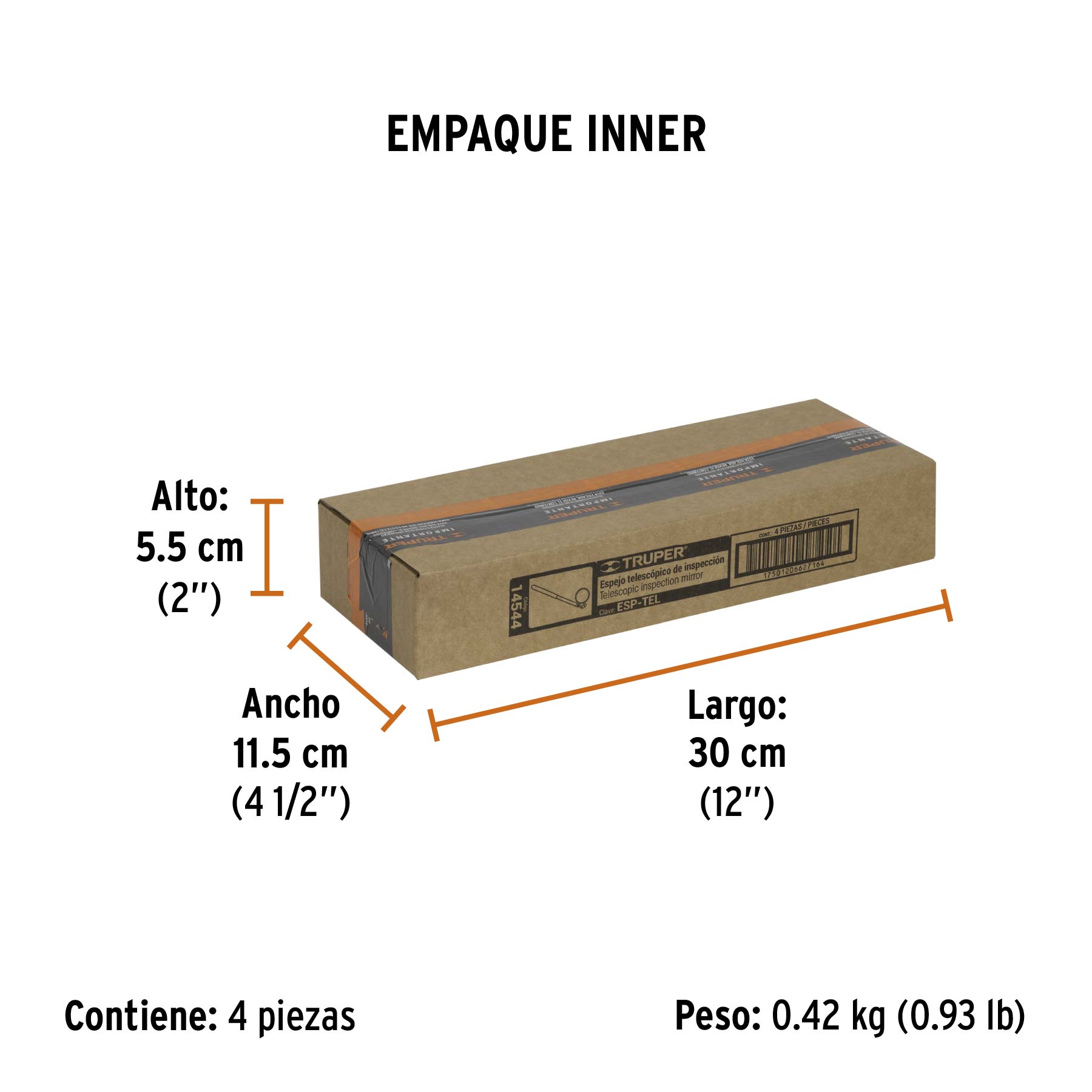 Espejo circular telescópico de inspección, 5 cm, TRUPER - Empaque