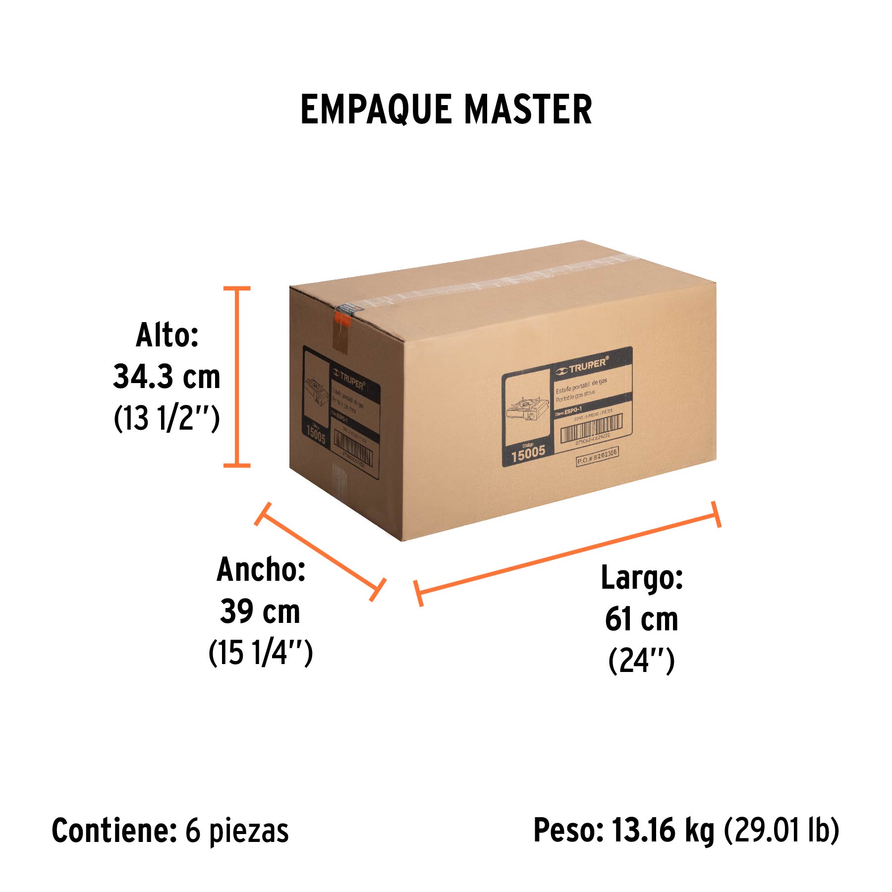Estufilla portátil para gas, encendido electrónico, TRUPER - Empaque